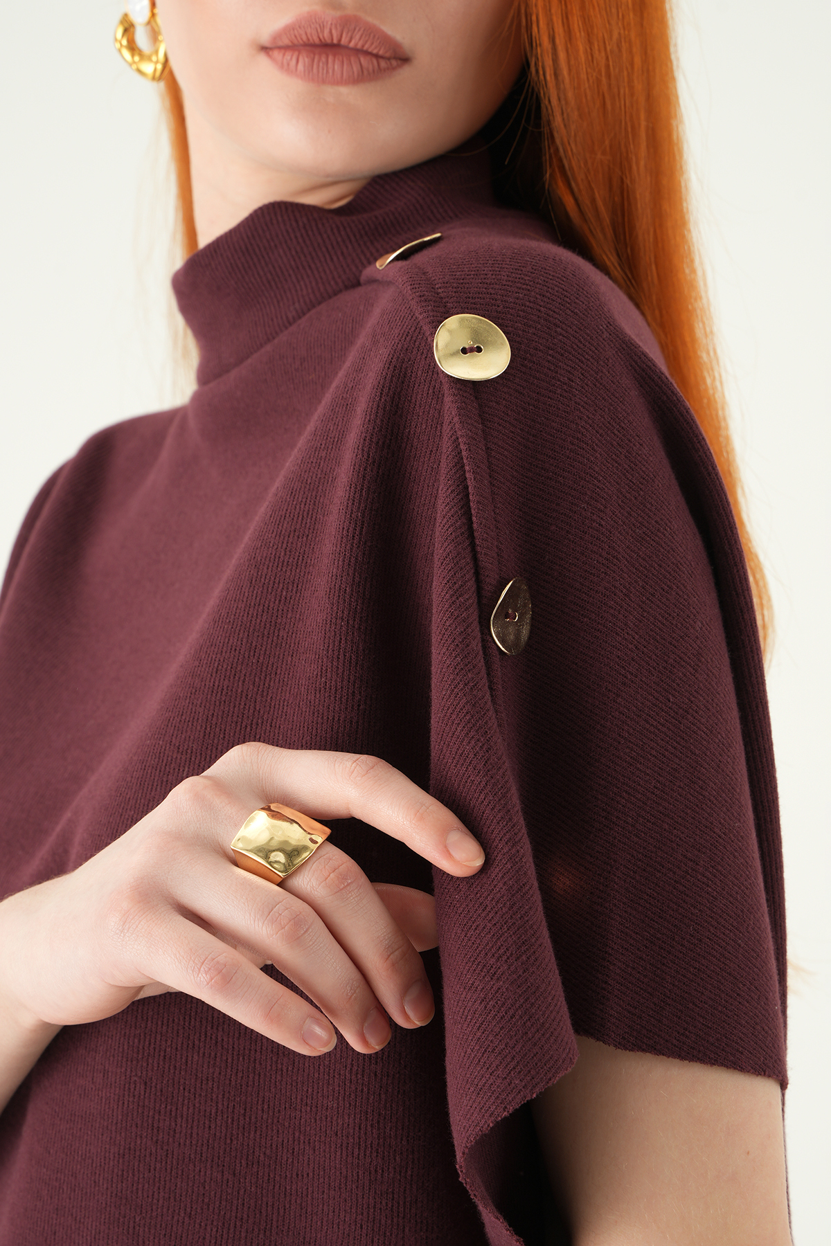 Mürdüm Kol Düğmeli Bluz 3119A - 4