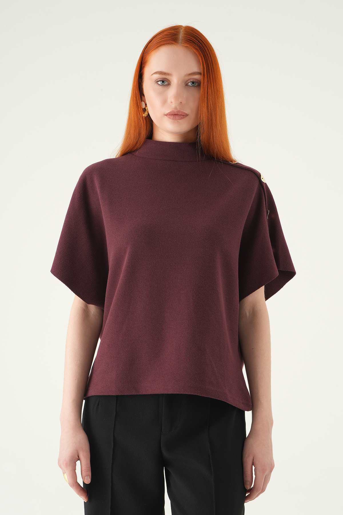 Mürdüm Kol Düğmeli Bluz 3119A - 6