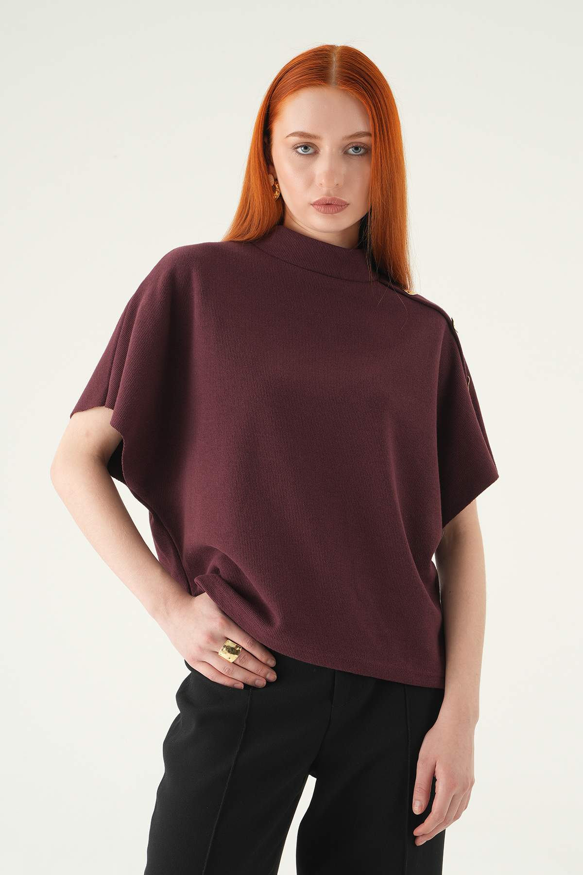 Mürdüm Kol Düğmeli Bluz 3119A - 7