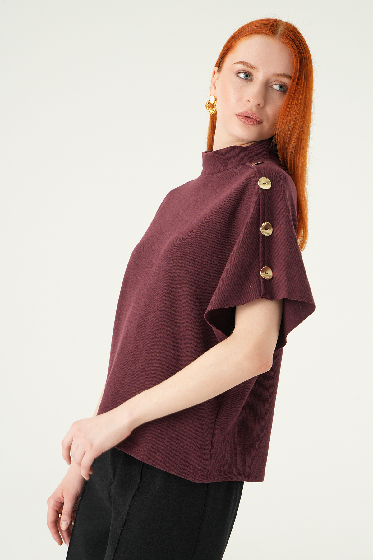 3119A Kol Düğmeli Tişört Mürdüm - 1