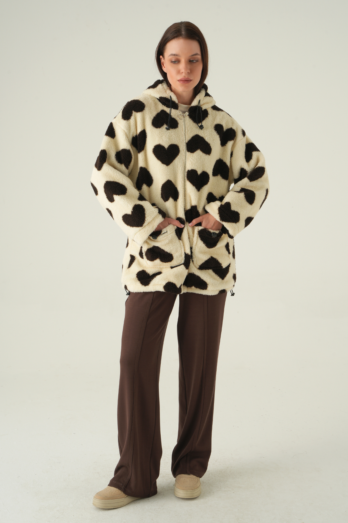 3120A Ön Cepli Peluş Kaban Bej - 3