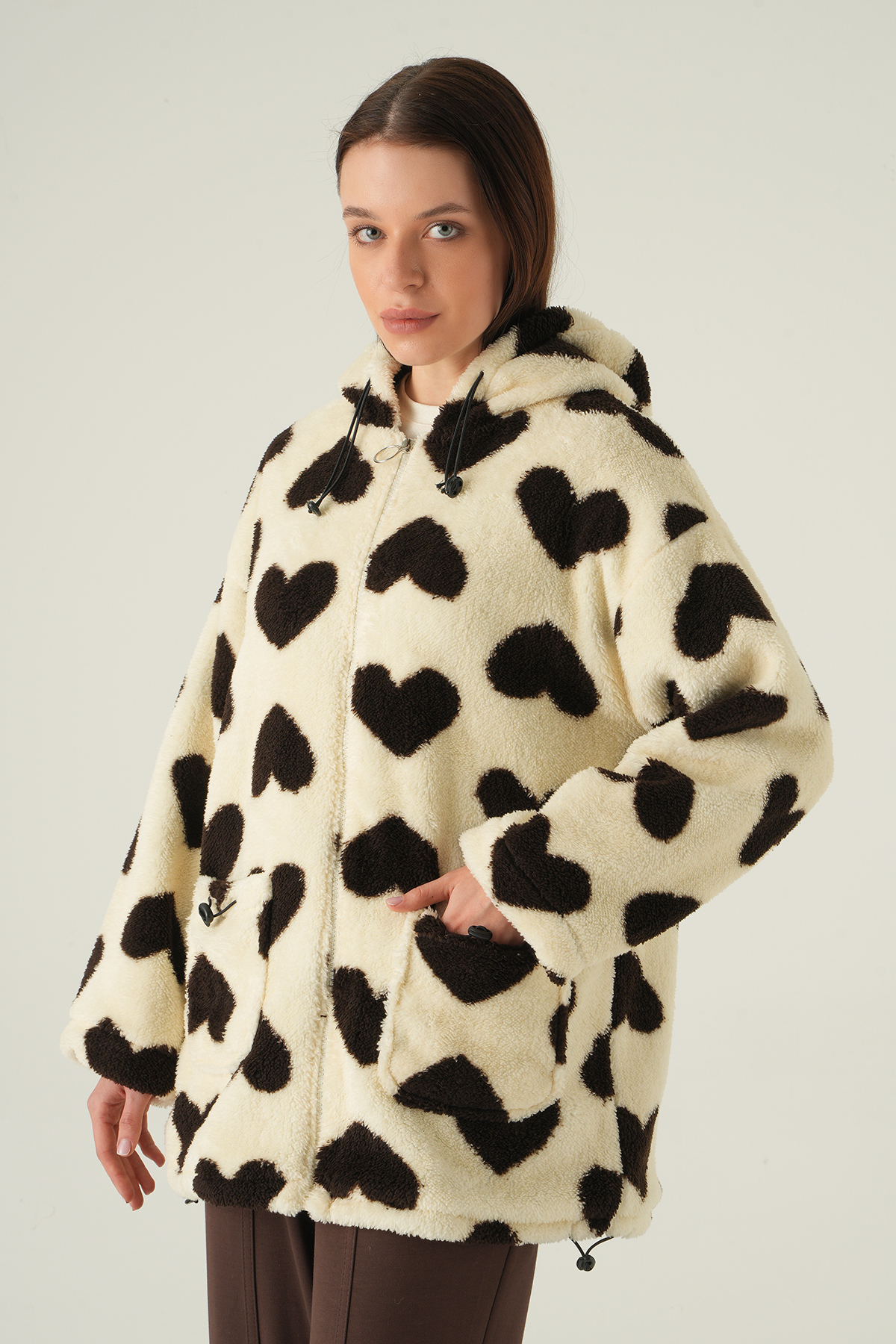 3120A Ön Cepli Peluş Kaban Bej - 1