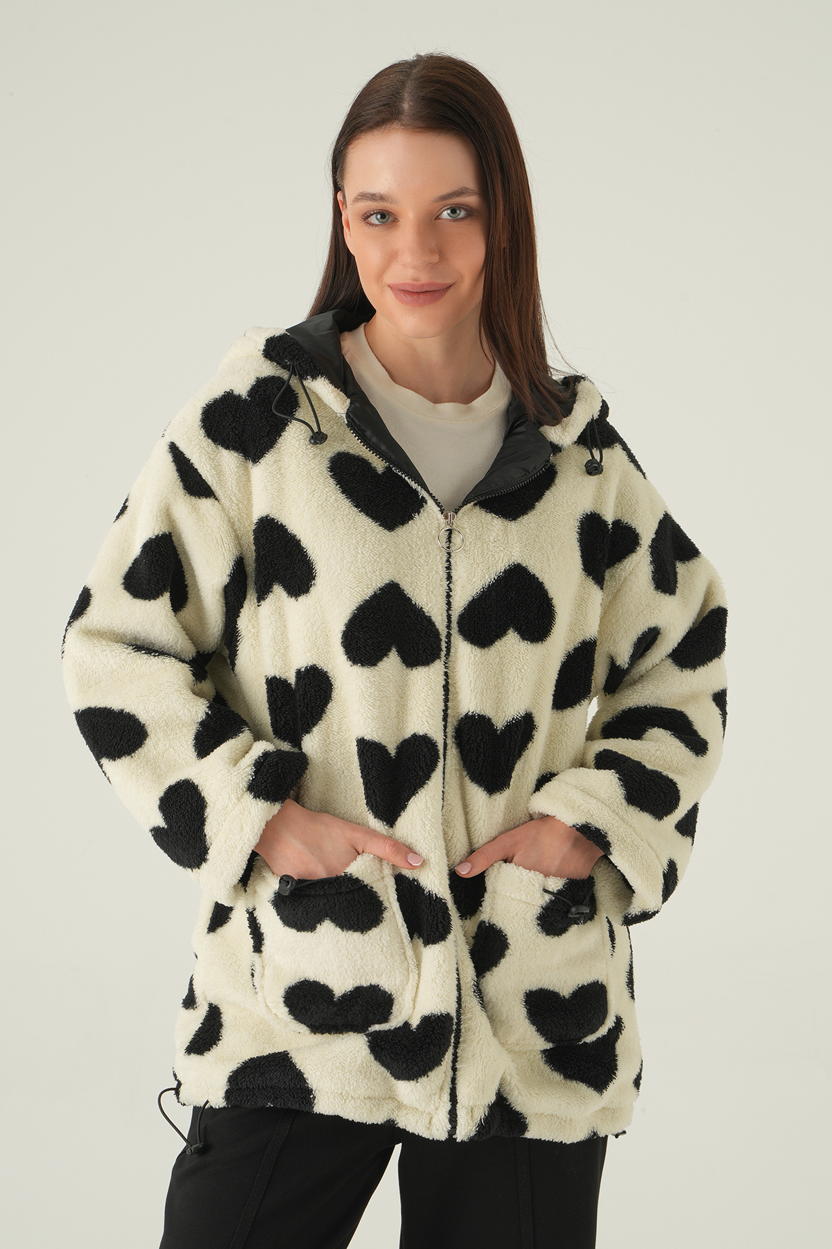 3120A Ön Cepli Peluş Kaban Ekru - 2