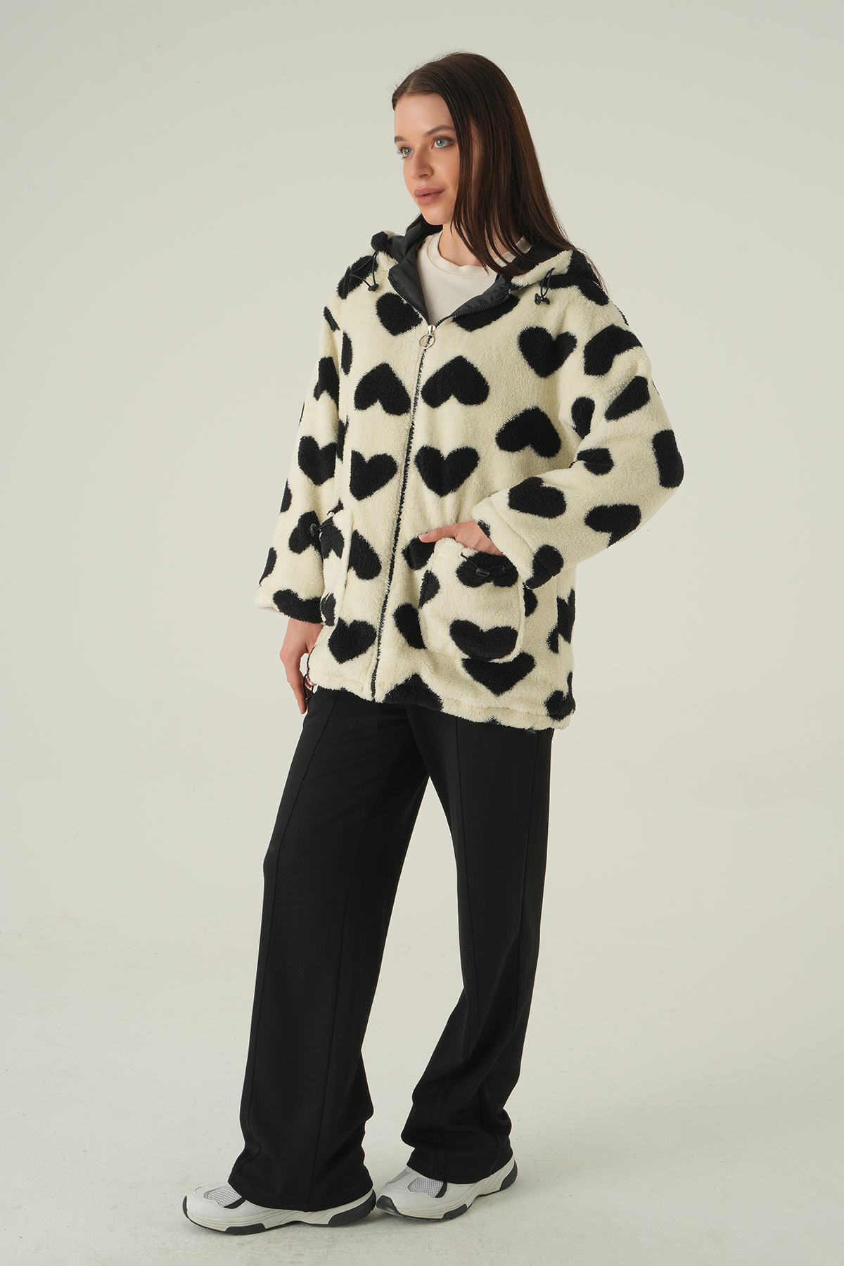 3120A Ön Cepli Peluş Kaban Ekru - RAYS