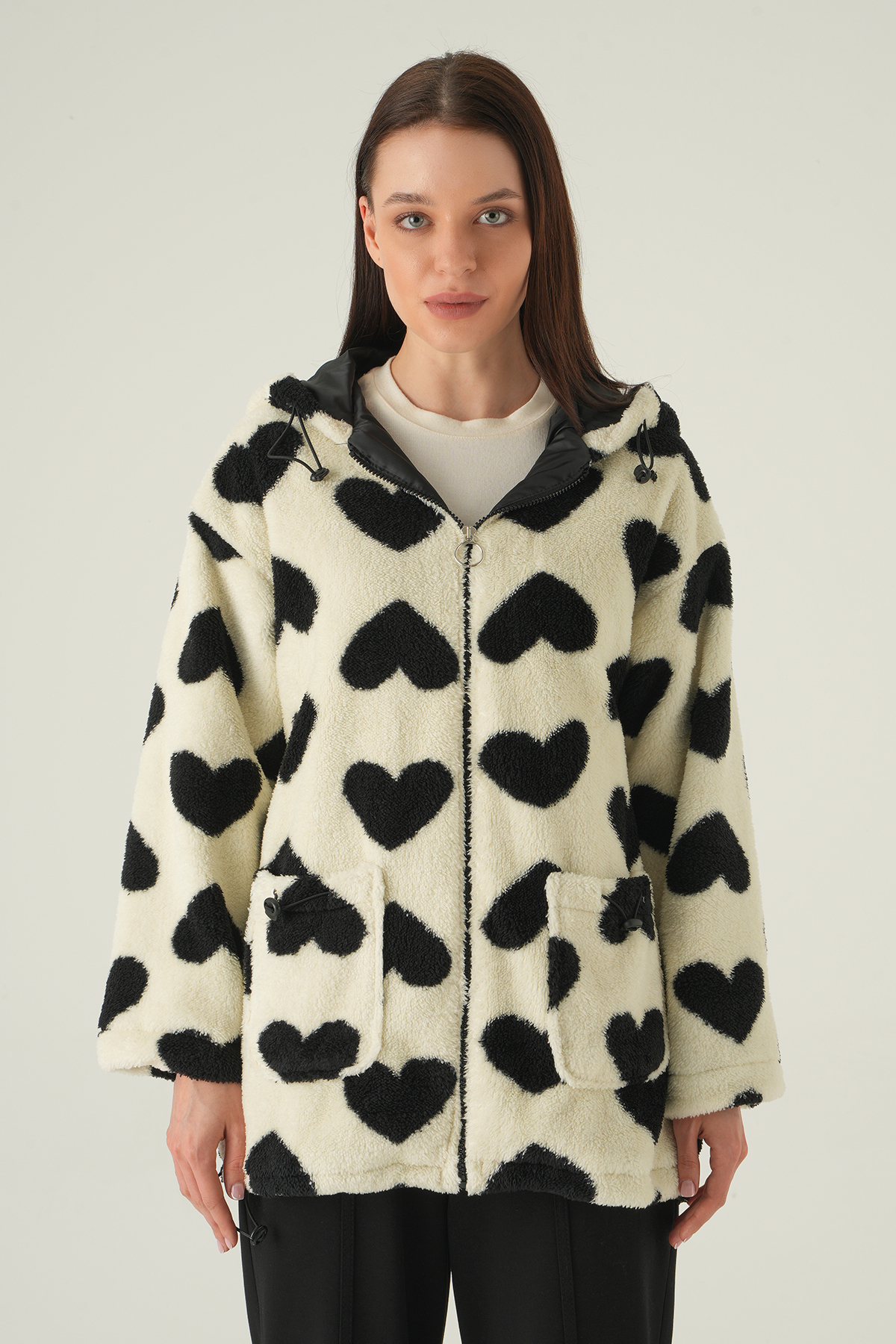 3120A Ön Cepli Peluş Kaban Ekru - 1