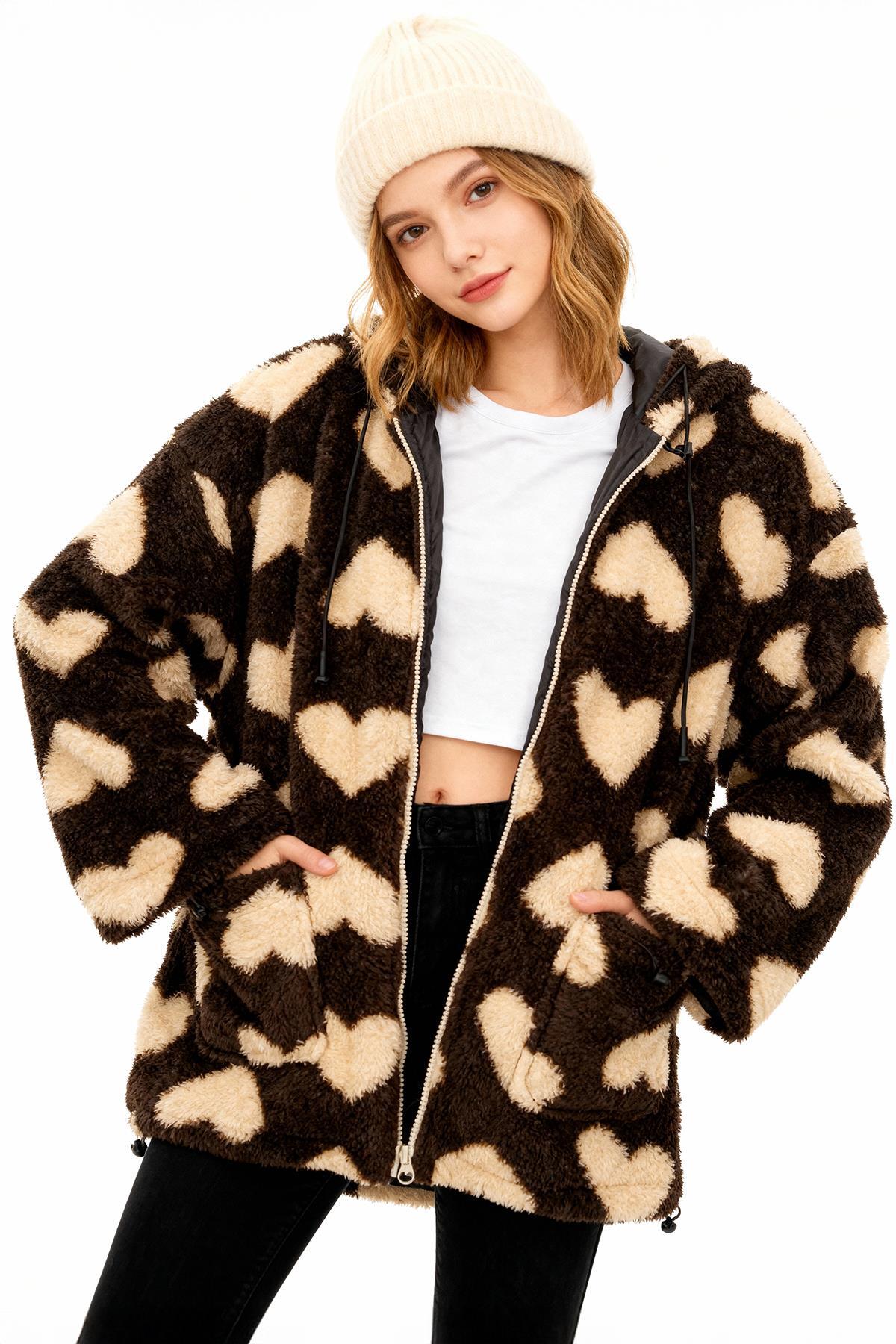 3120A Ön Cepli Peluş Kaban Kahve - 1