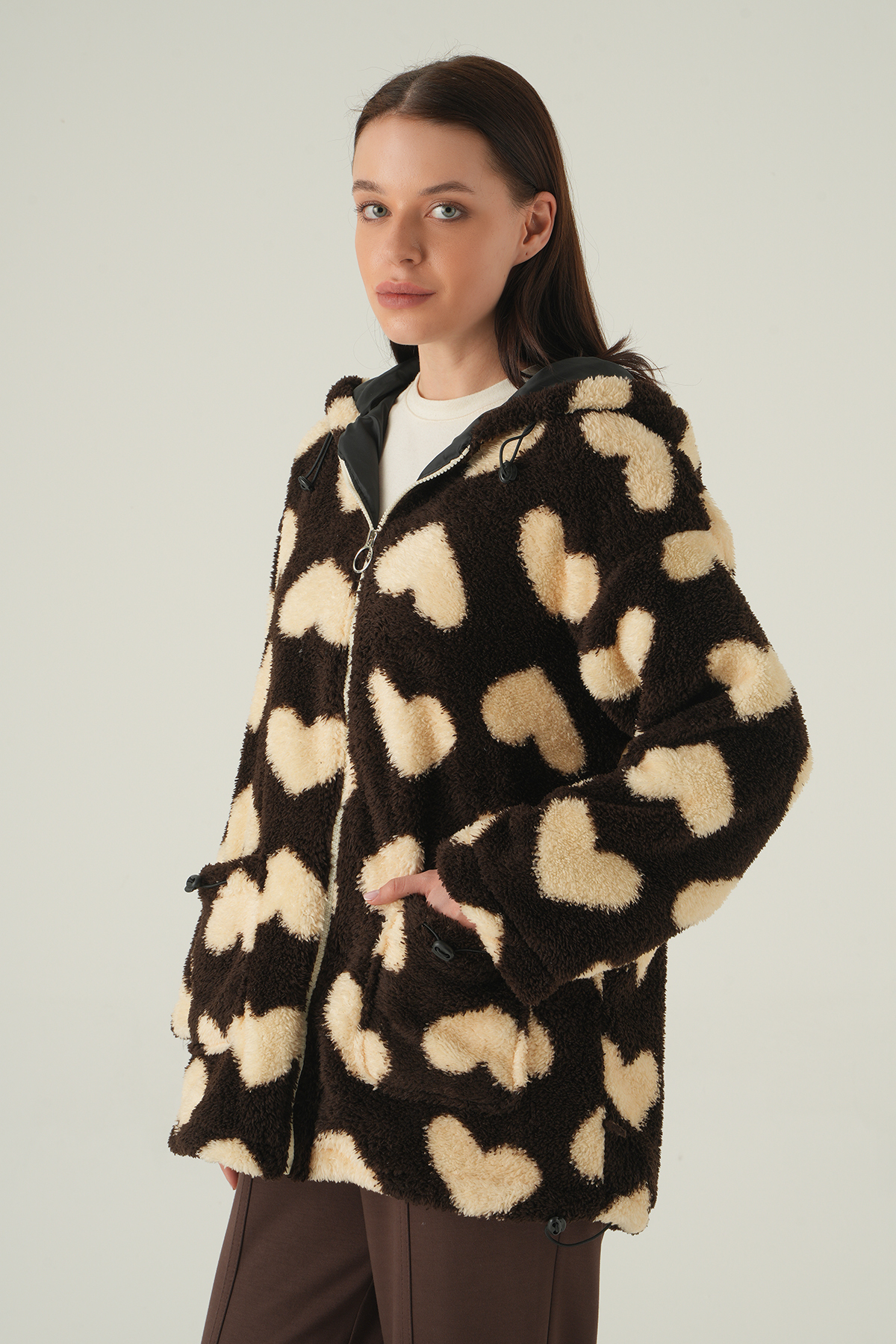 3120A Ön Cepli Peluş Kaban Kahve - 6