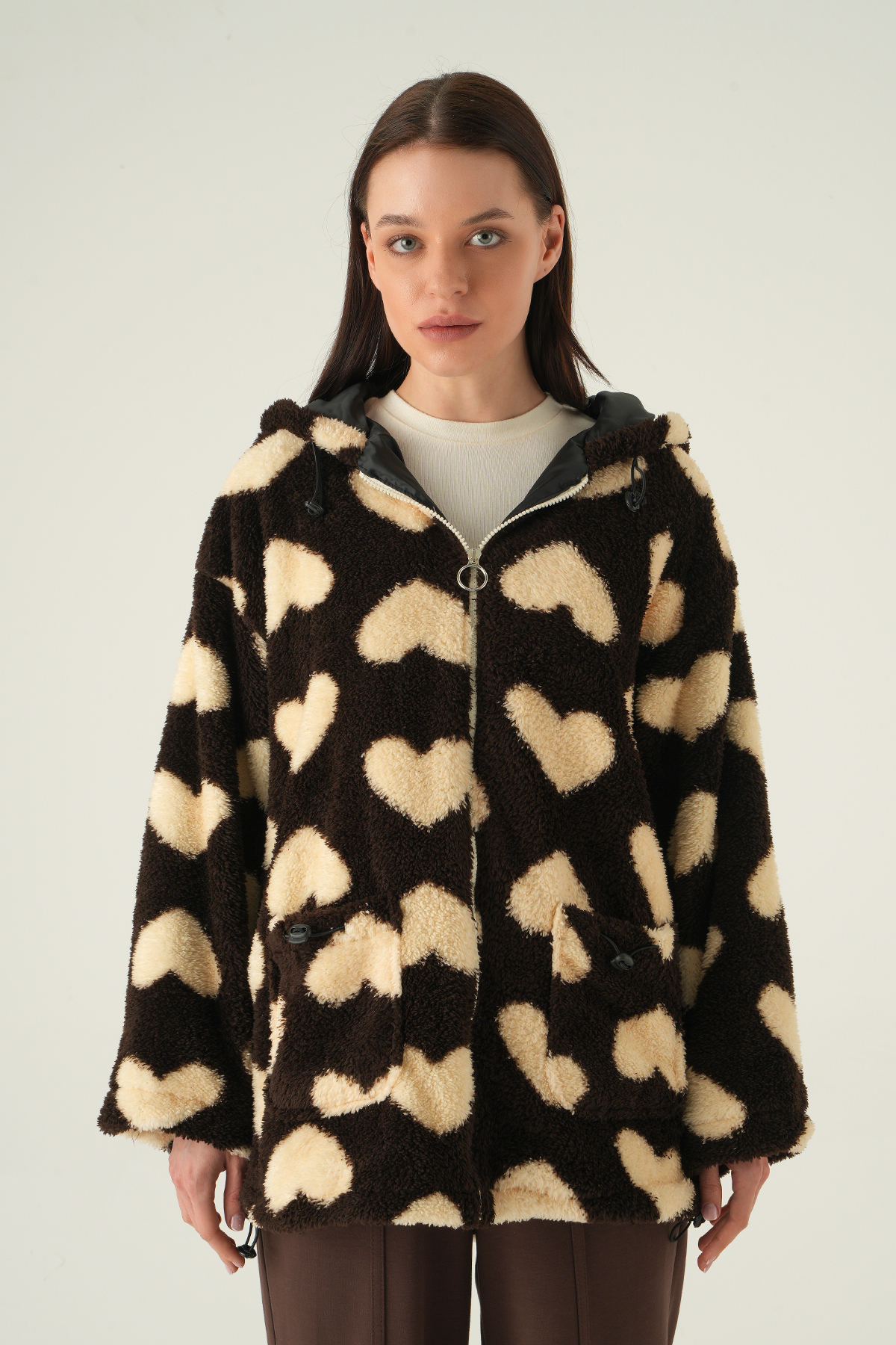 3120A Ön Cepli Peluş Kaban Kahve - RAYS