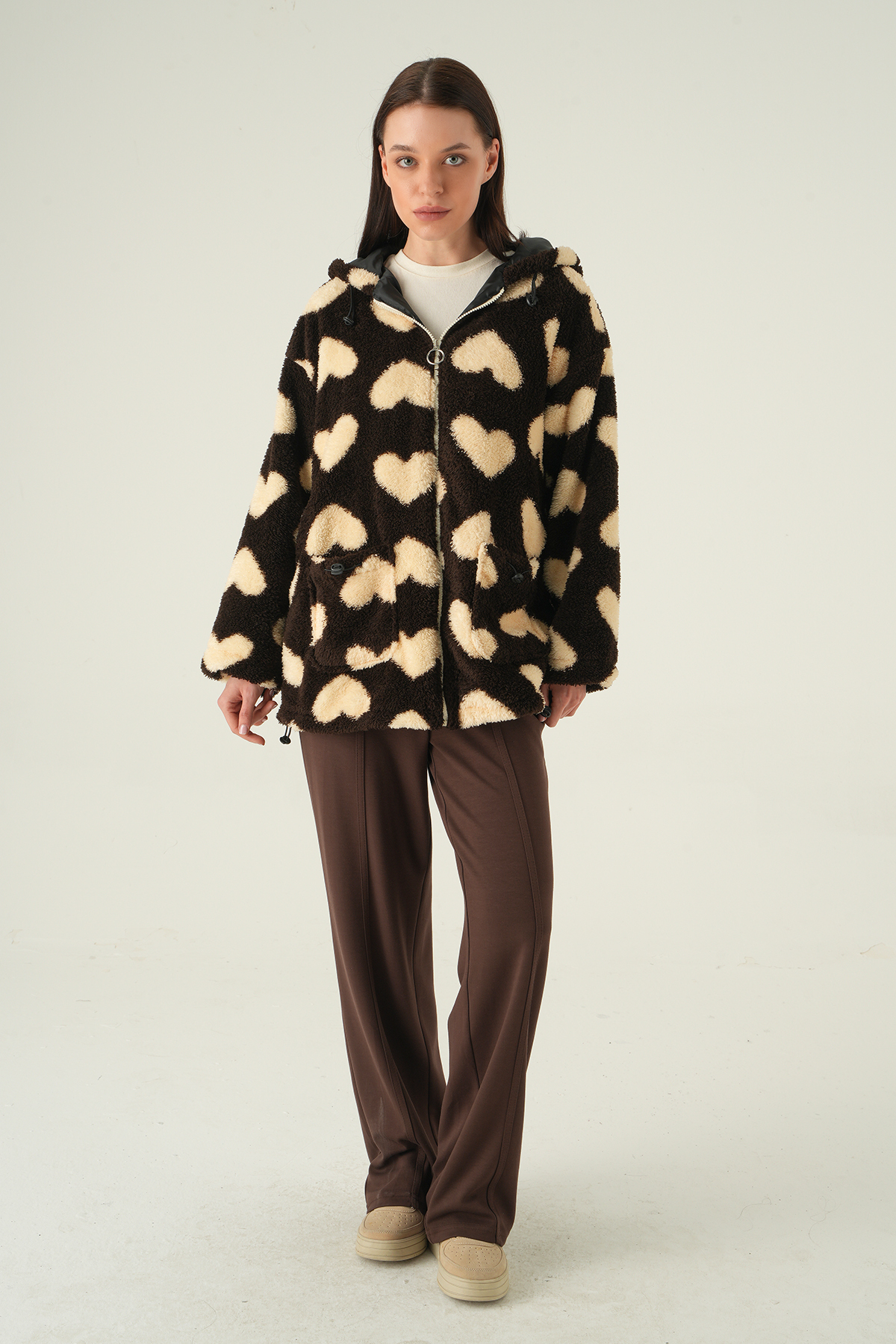 3120A Ön Cepli Peluş Kaban Kahve - RAYS