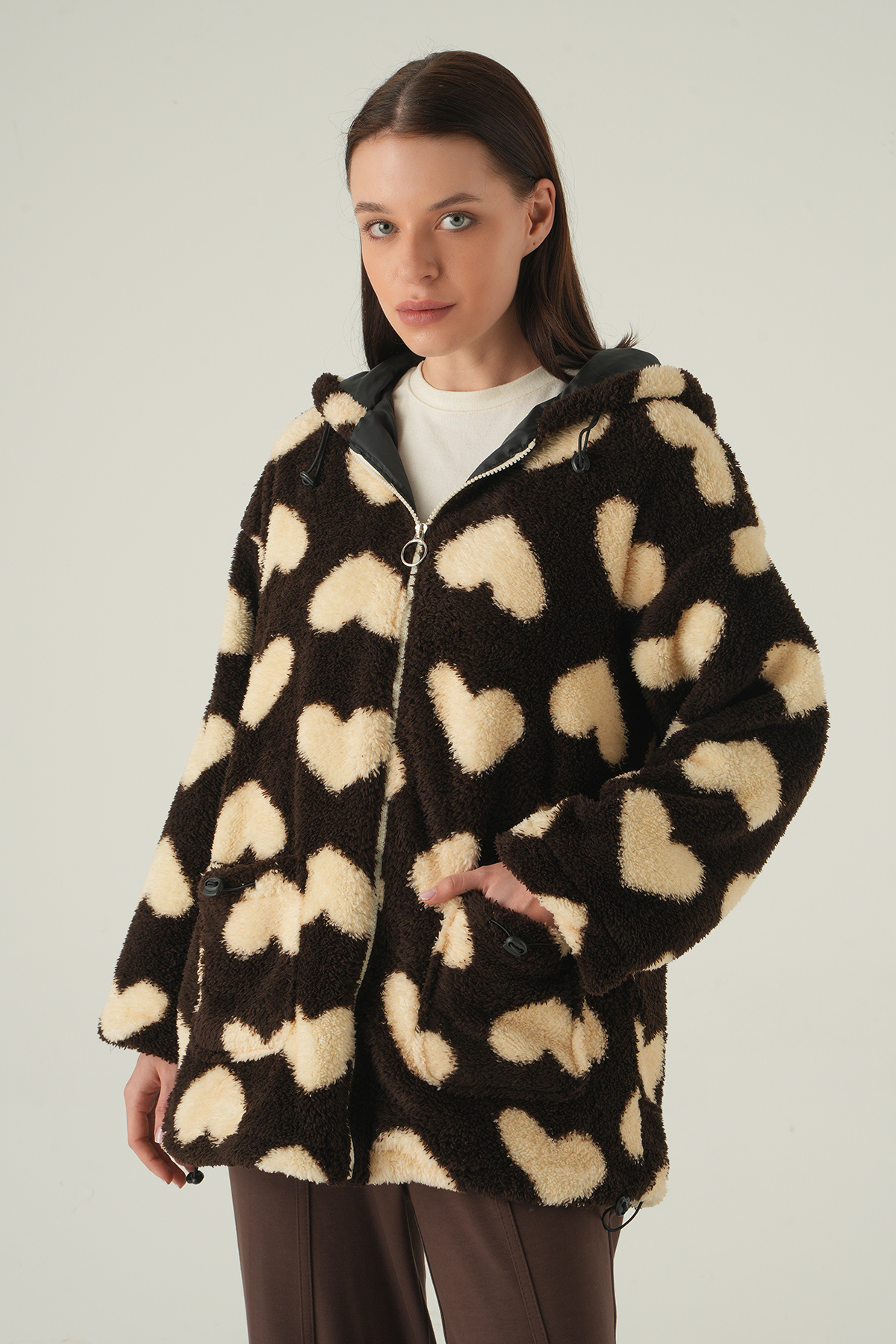 Kahve Ön Cepli Peluş Kaban 3120A - RAYS