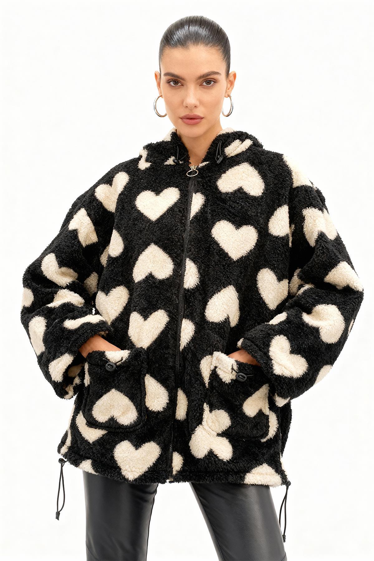 3120A Ön Cepli Peluş Kaban Siyah - 1