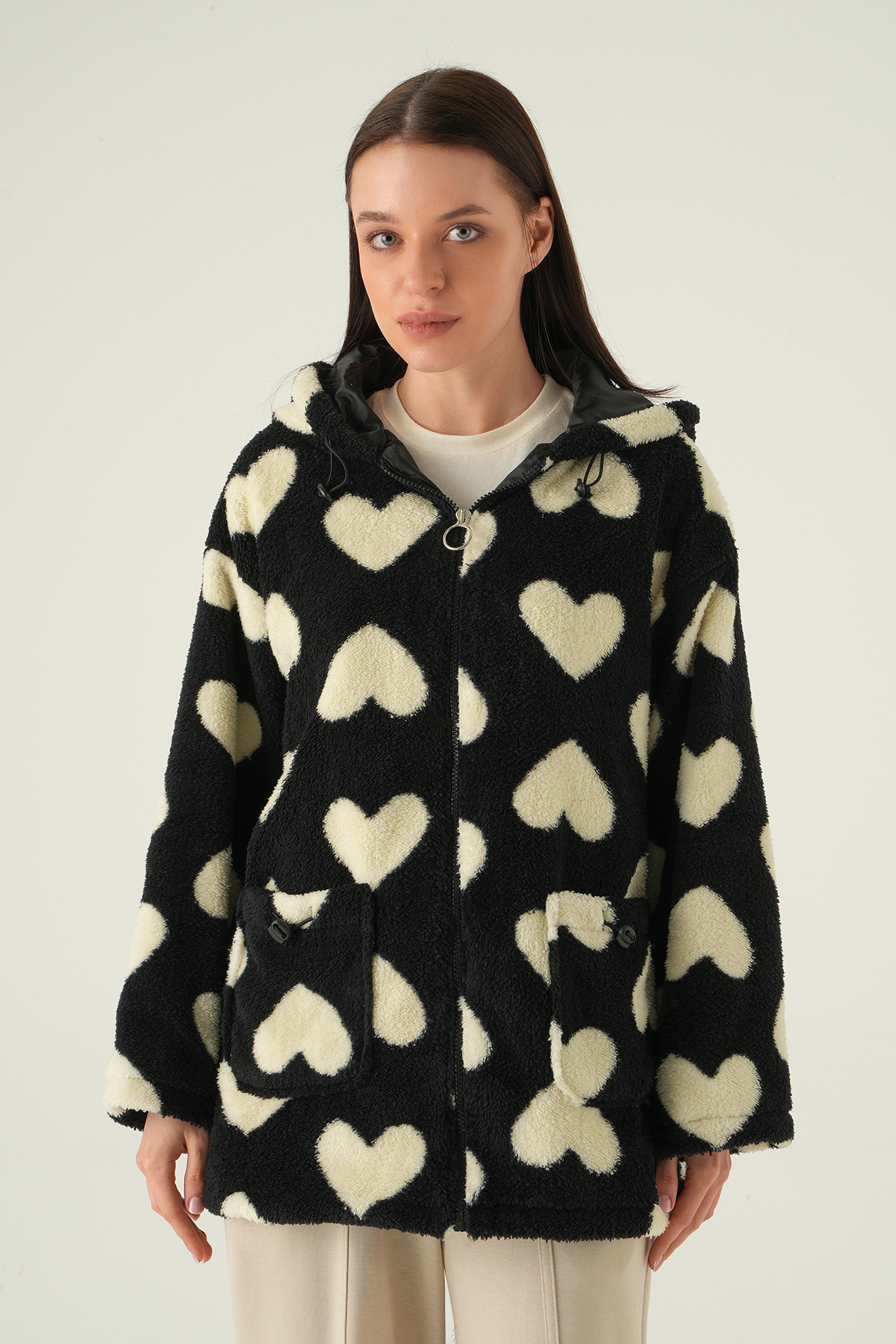 3120A Ön Cepli Peluş Kaban Siyah - 2