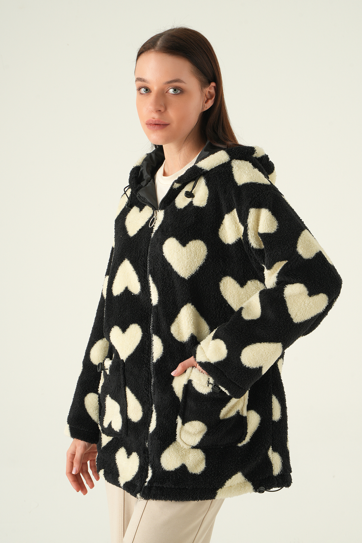 3120A Ön Cepli Peluş Kaban Siyah - 6