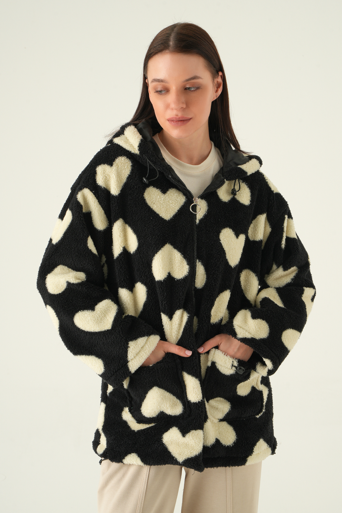 3120A Ön Cepli Peluş Kaban Siyah - 7