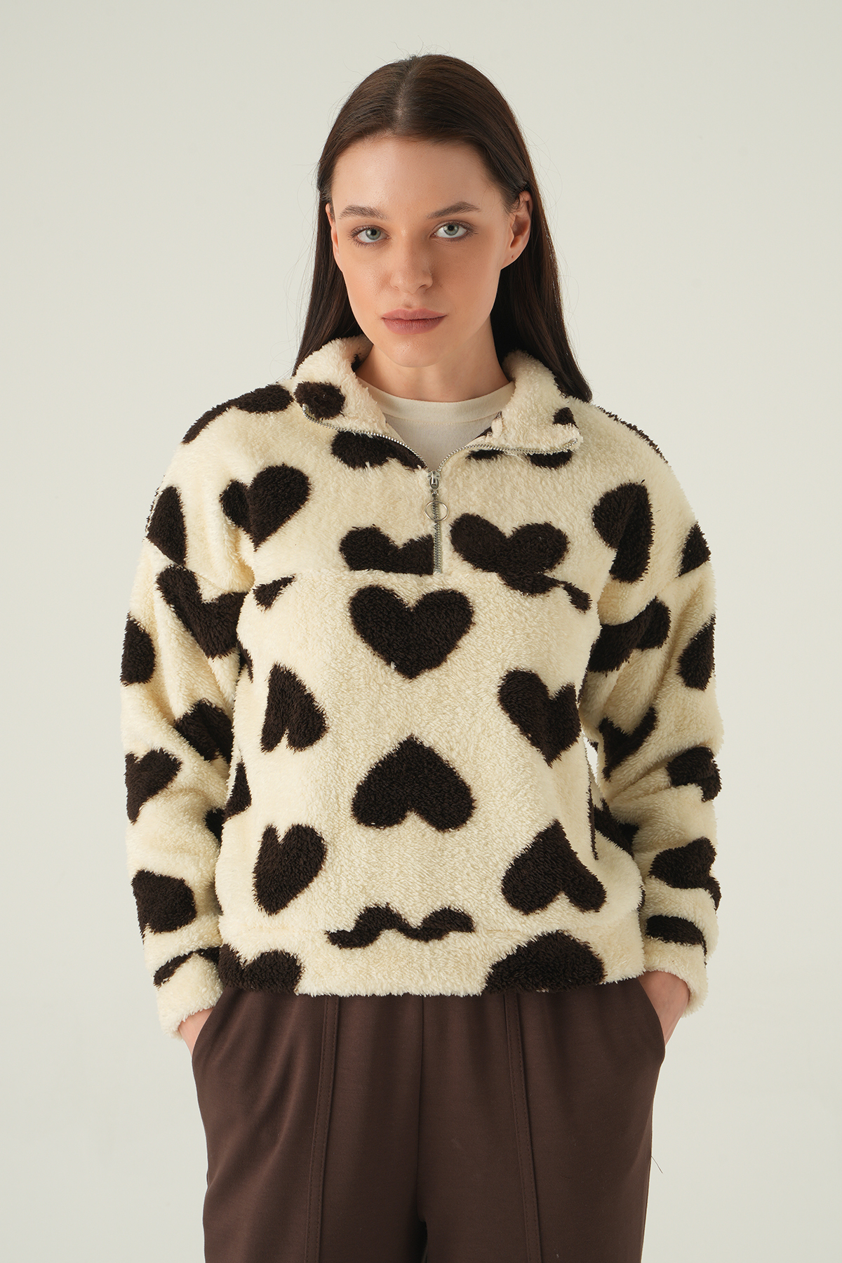 Kalpli Fermuarlı Sweat 3121A Bej - 6