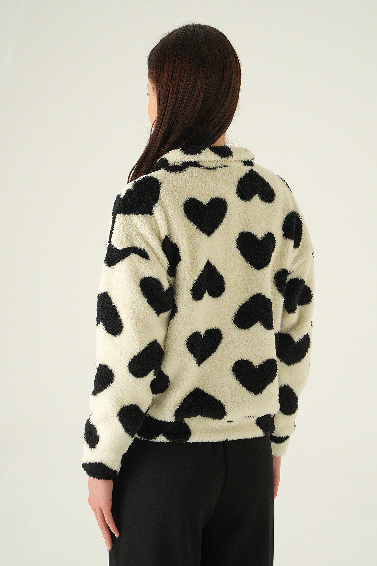 Kalpli Fermuarlı Sweat 3121A Ekru - 5