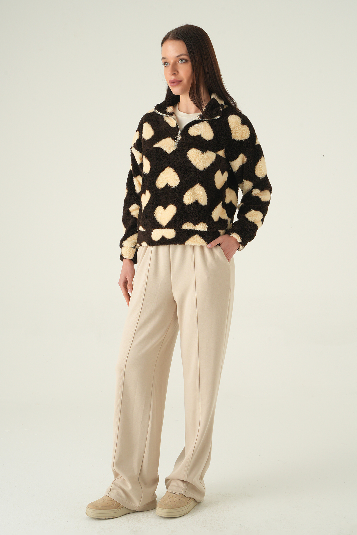 Kalpli Fermuarlı Sweat 3121A Kahve - RAYS