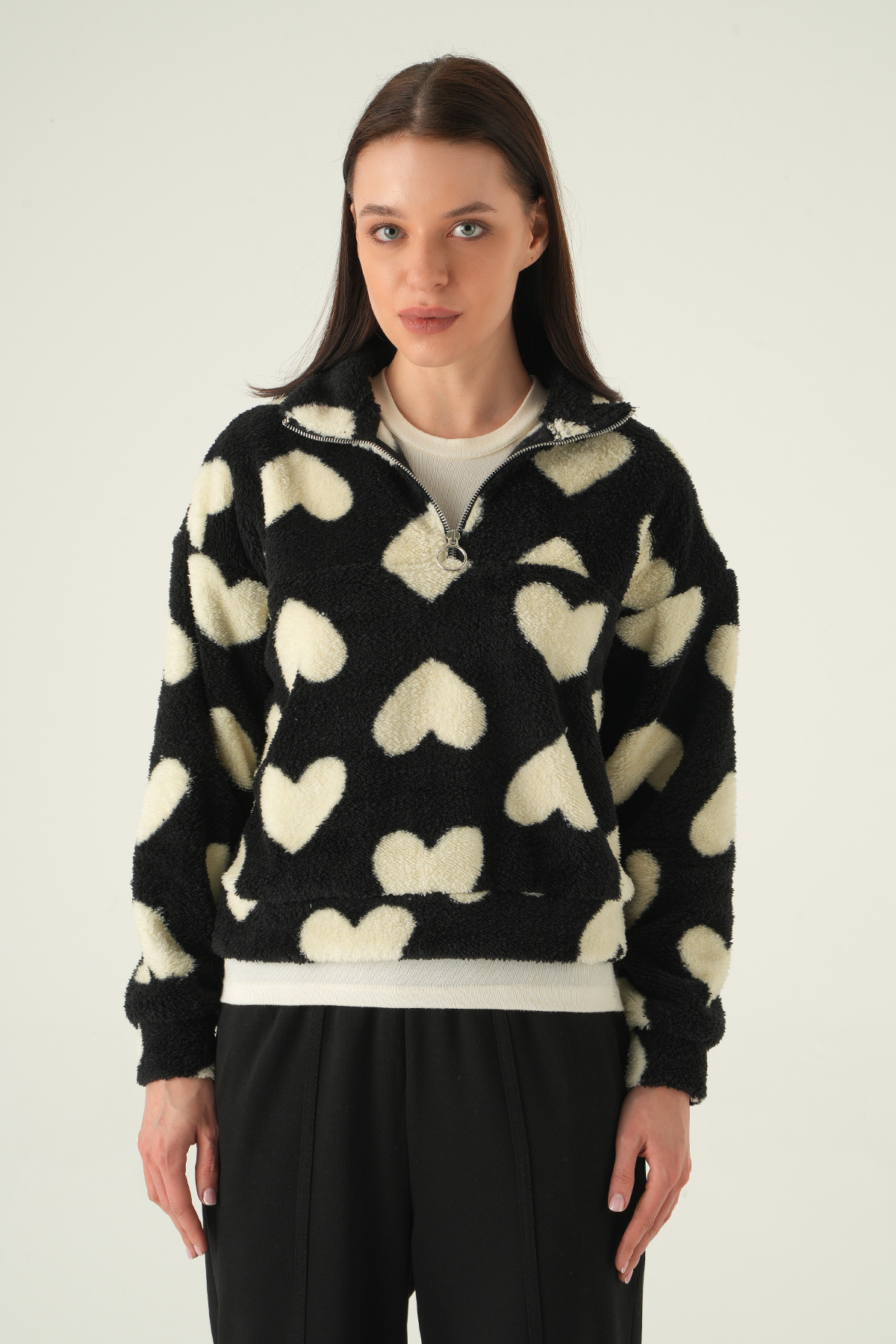 Kalpli Fermuarlı Sweat 3121A Siyah - RAYS