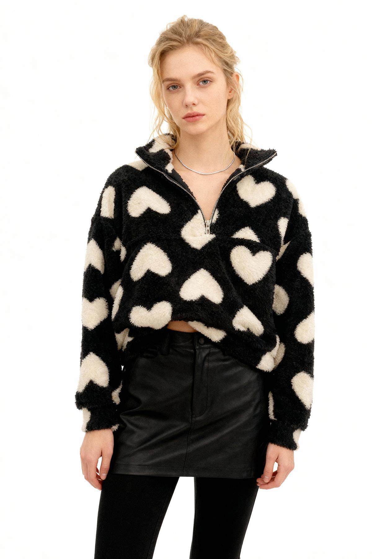 3121A Kalpli Fermuarlı Sweat Siyah - 1