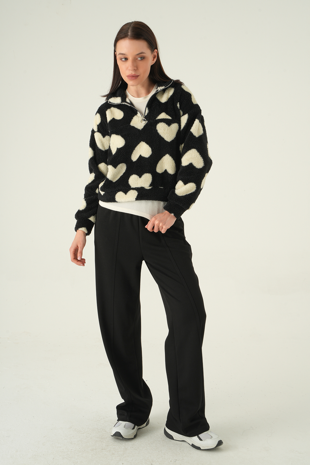 Siyah Kalpli Fermuarlı Sweat 3121A - 3