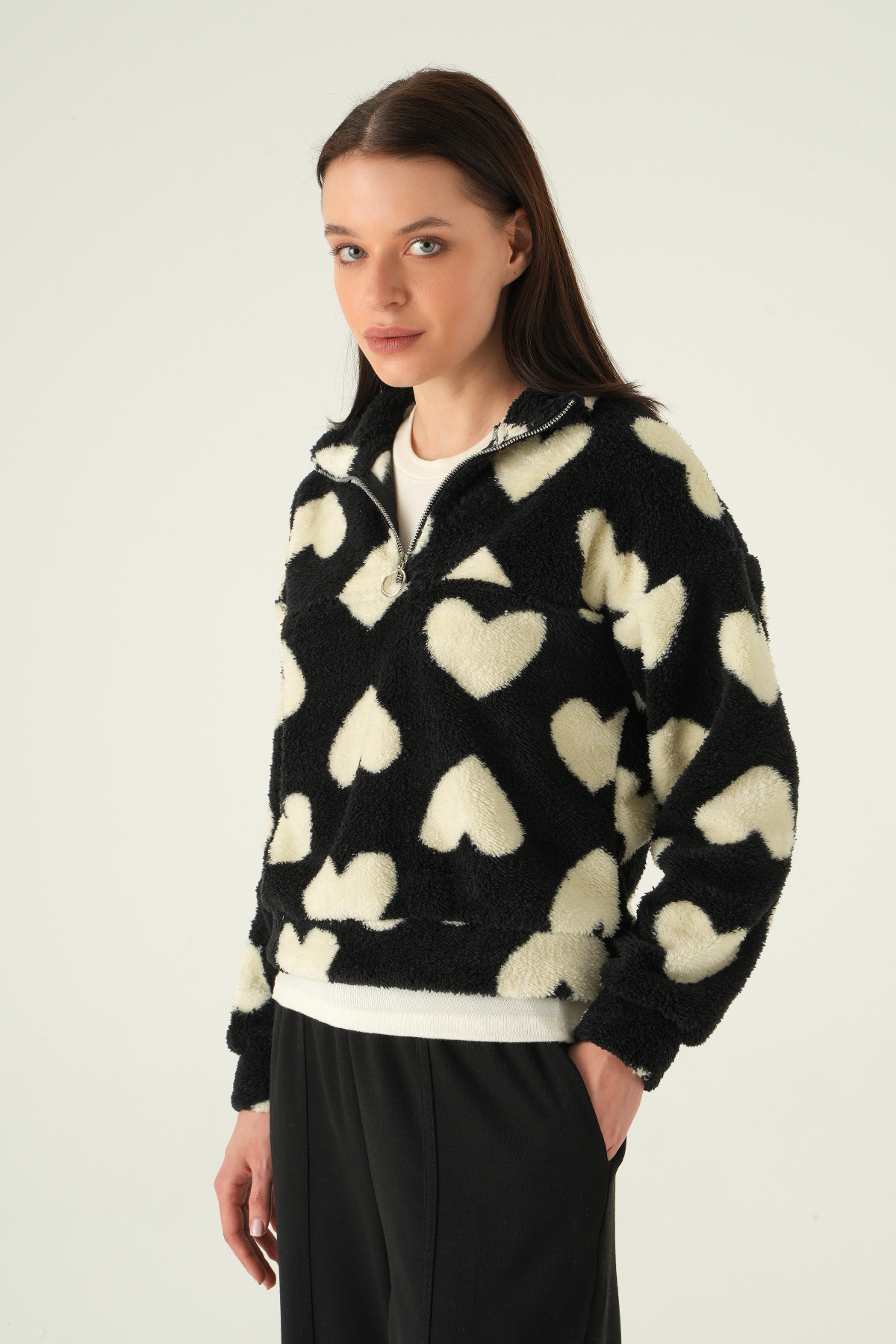 Siyah Kalpli Fermuarlı Sweat 3121A - 6