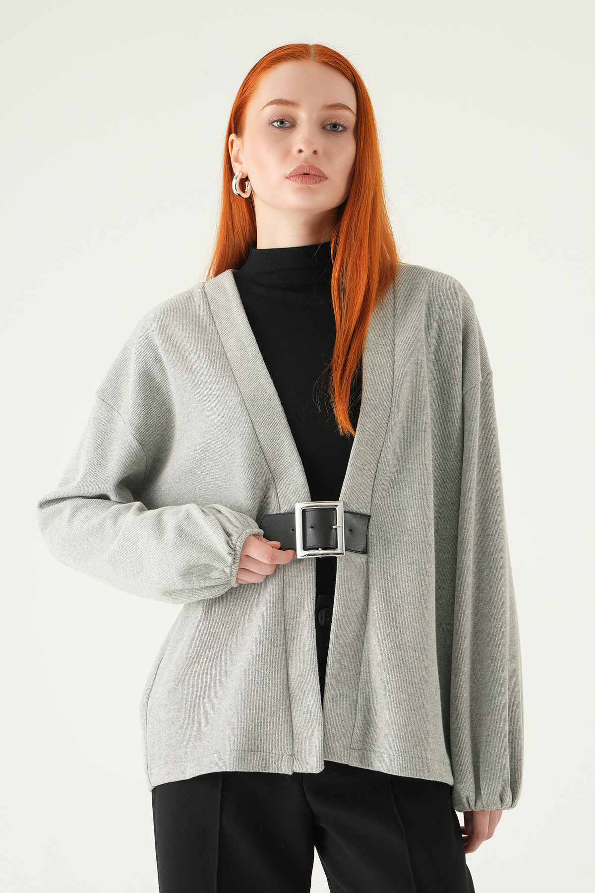 Önden Kemerli Kimono 3123A Gri - 1