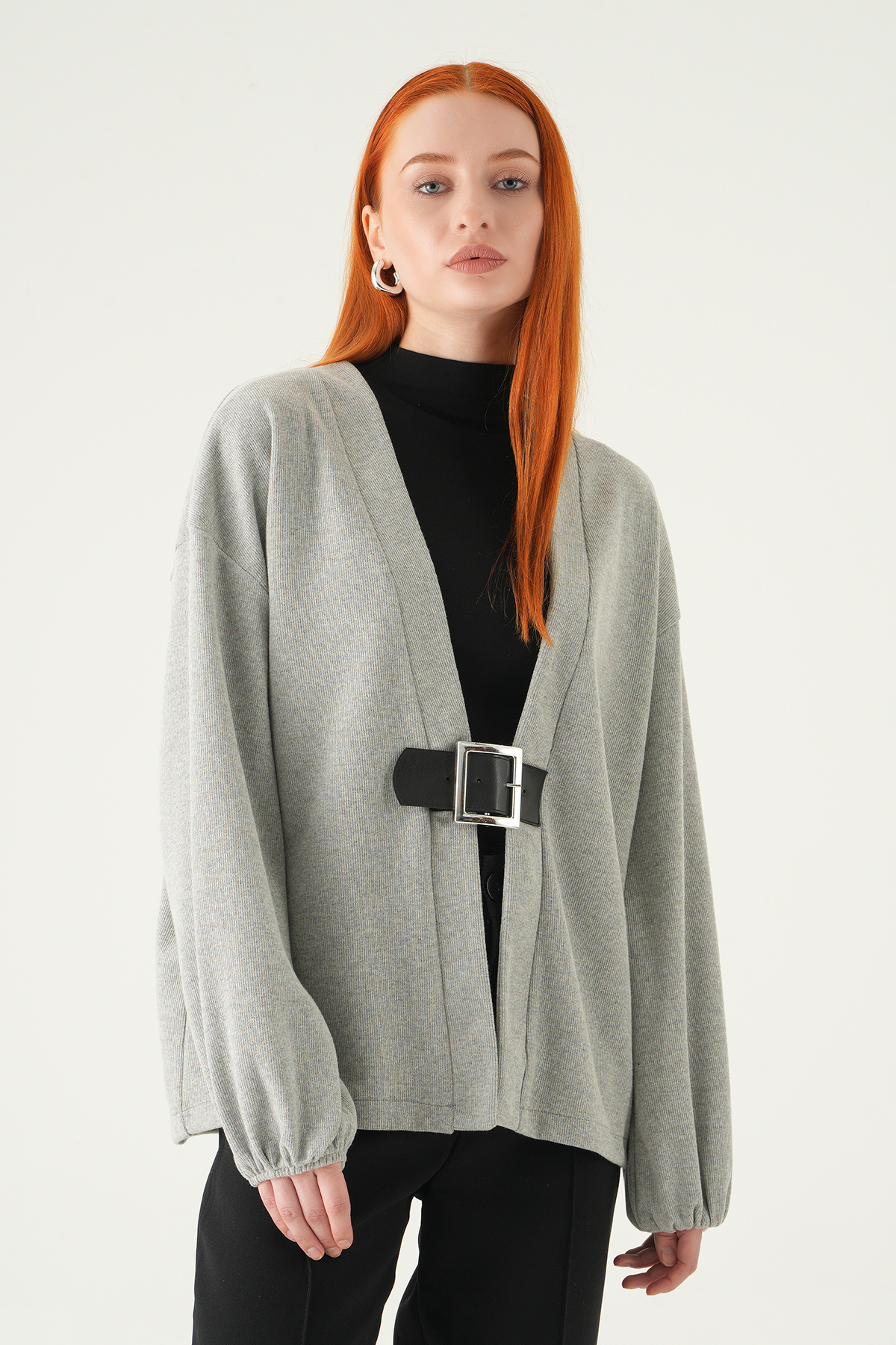 Önden Kemerli Kimono 3123A Gri - RAYS