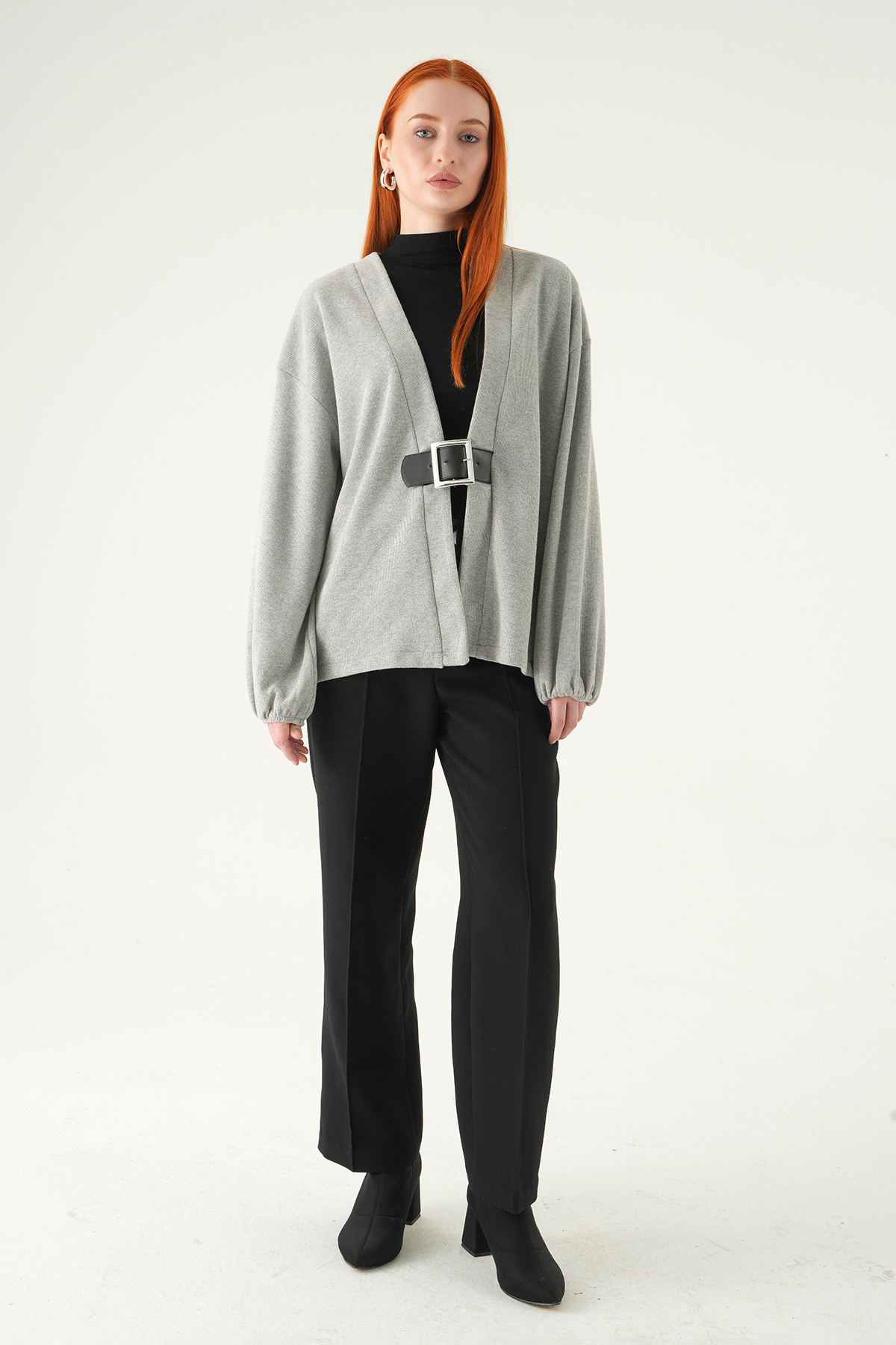 Önden Kemerli Kimono 3123A Gri - RAYS