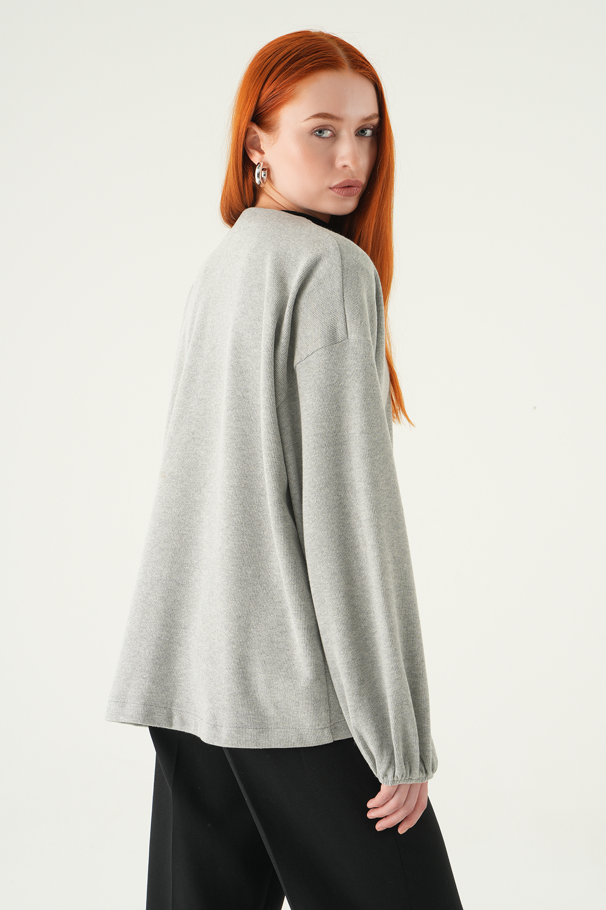 Önden Kemerli Kimono 3123A Gri - 5
