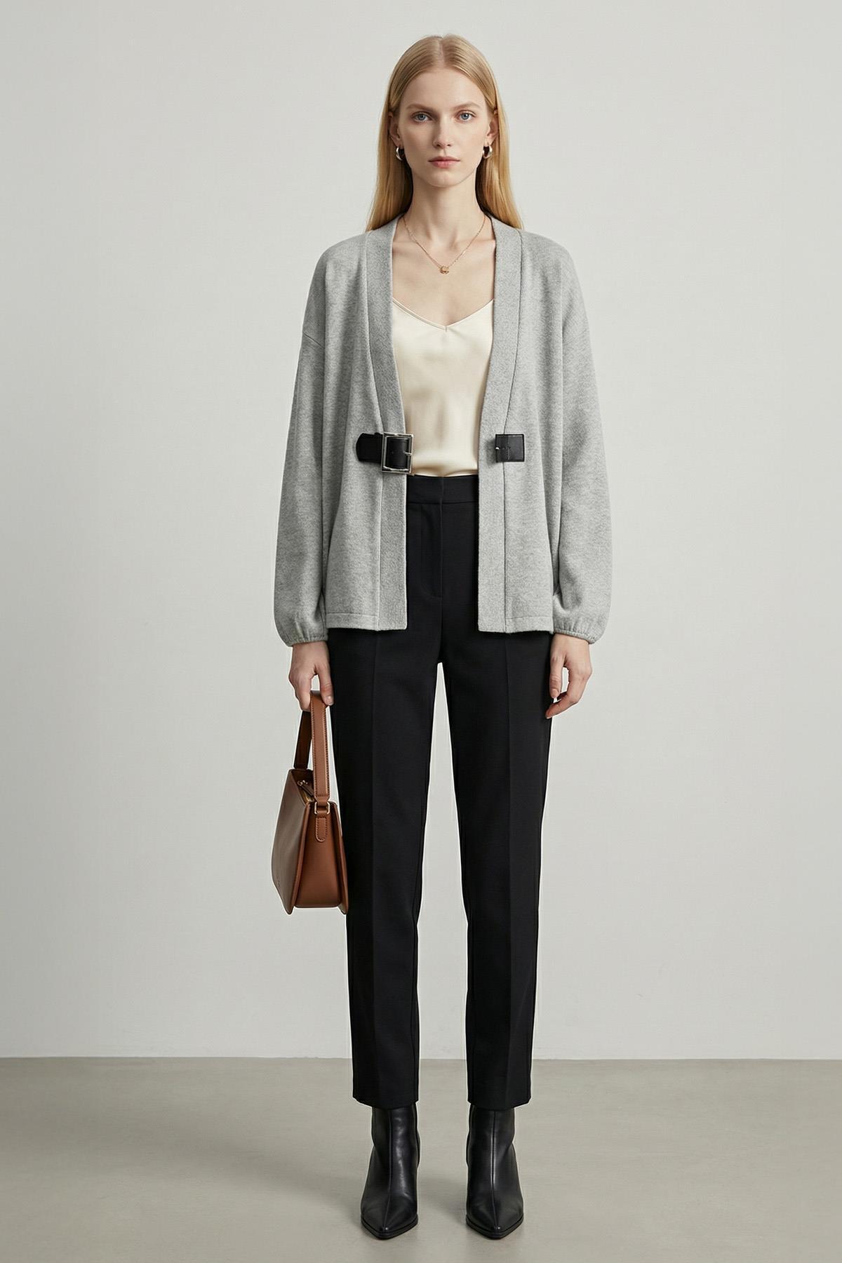 3123A Önden Kemerli Kimono Gri - 1