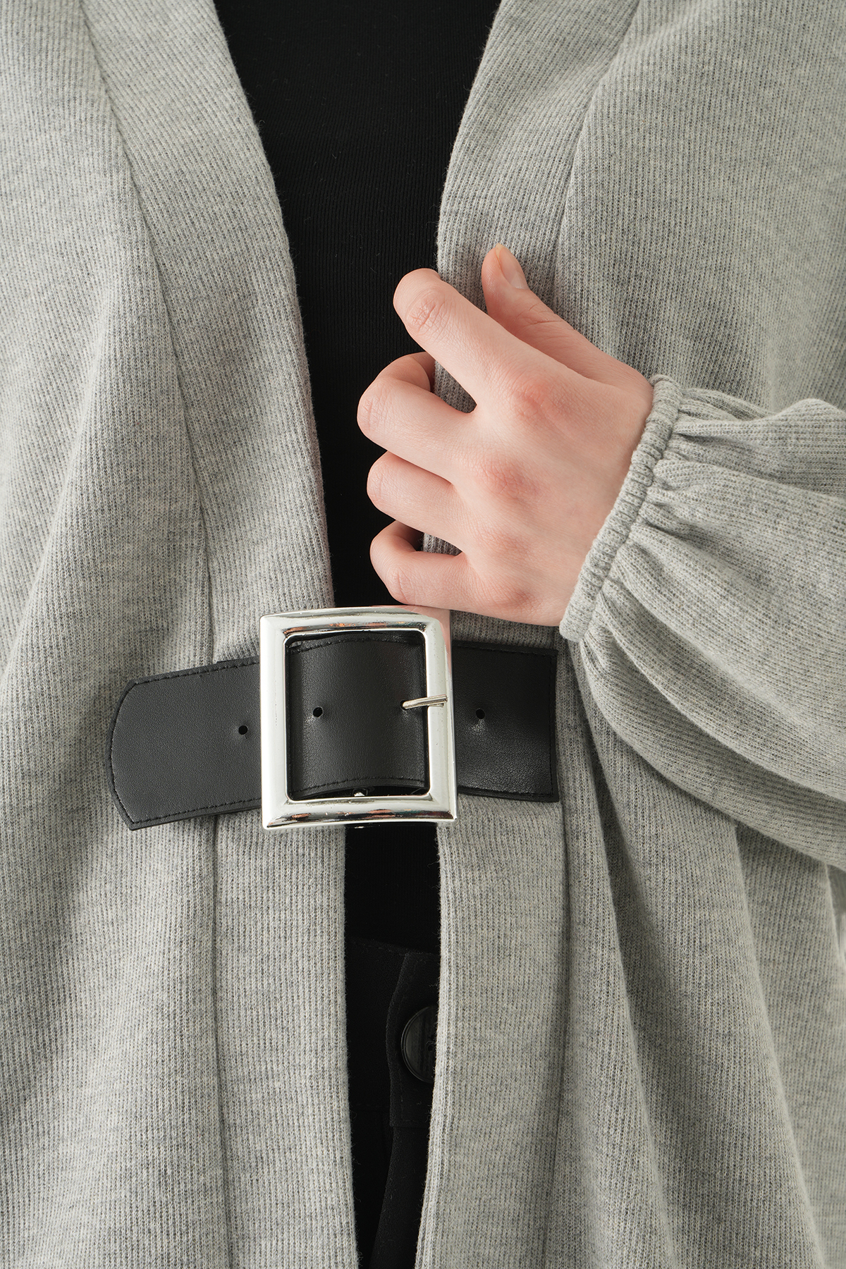 Gri Önden Kemerli Kimono 3123A - 4