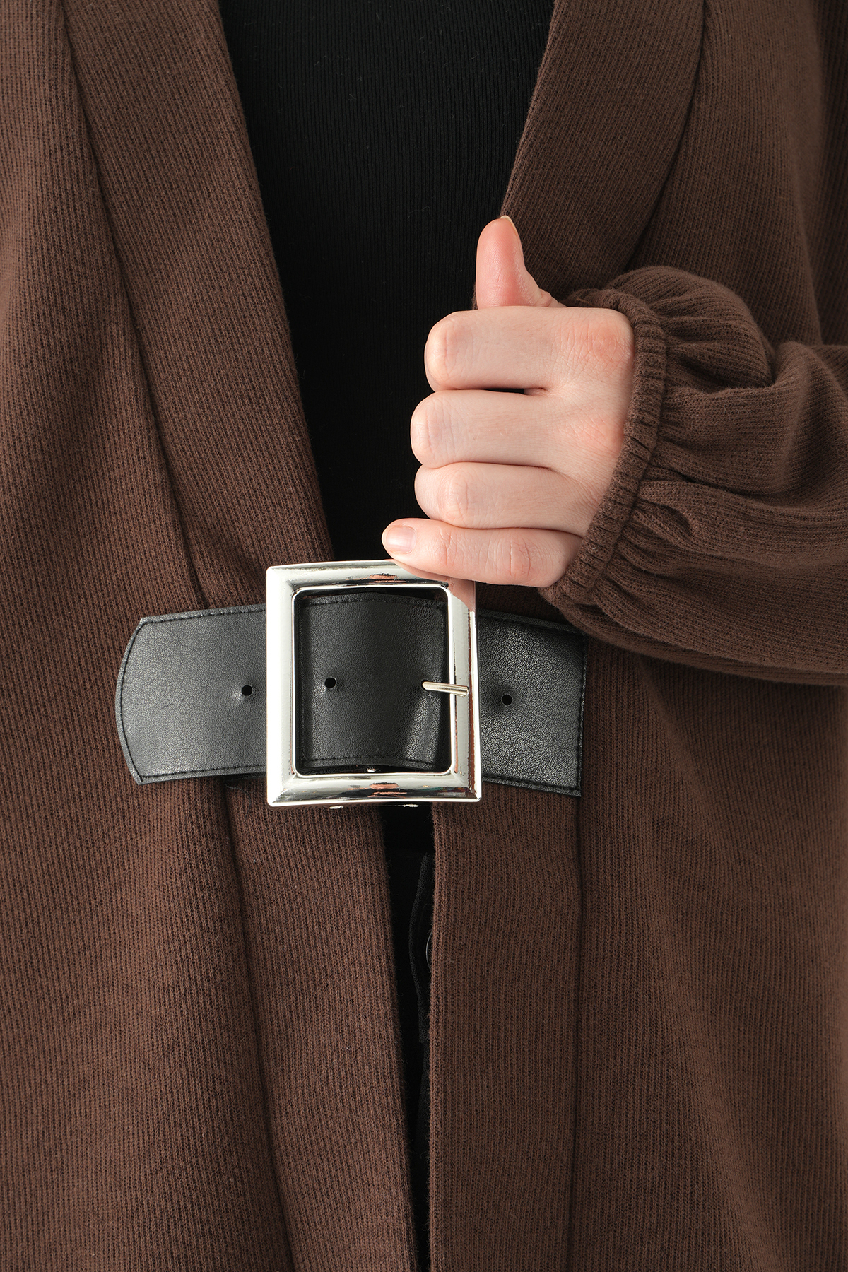 3123A Önden Kemerli Kimono Kahve - RAYS