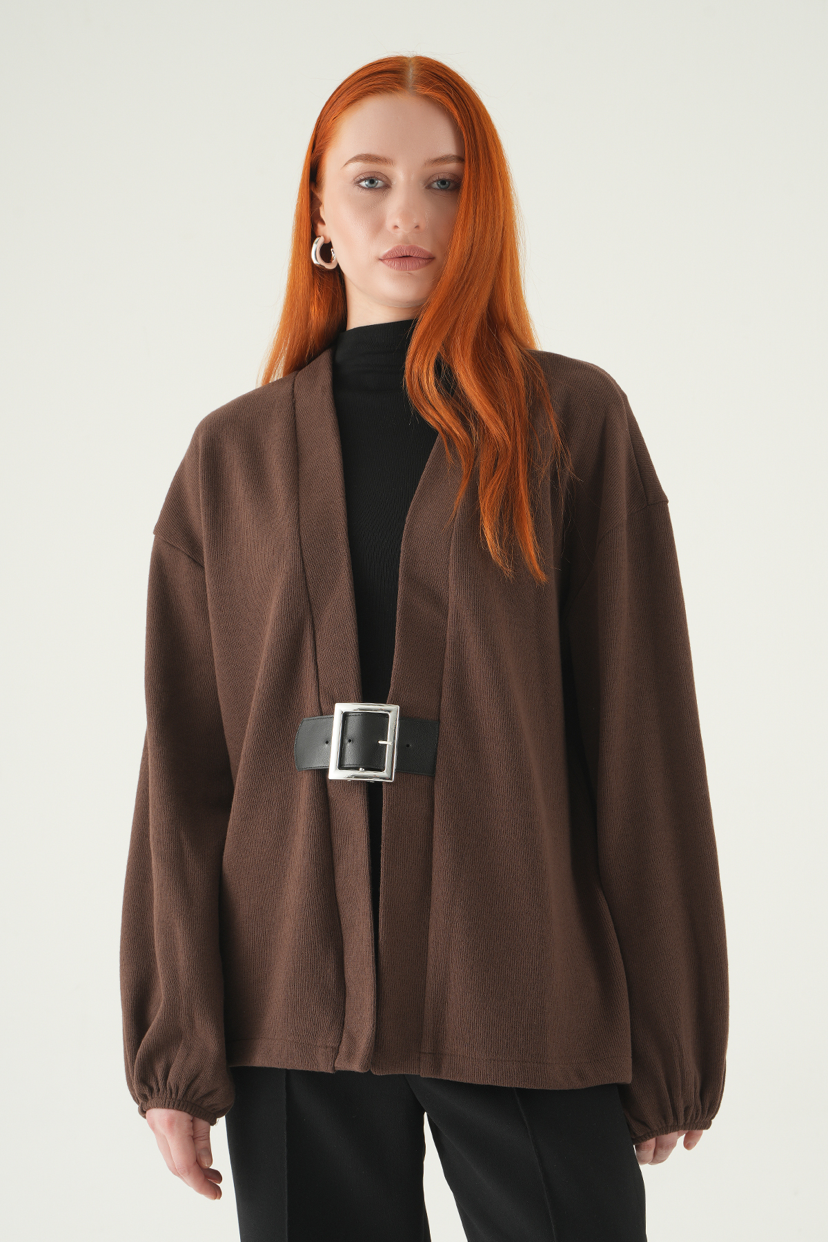 Kahve Önden Kemerli Kimono 3123A - 1