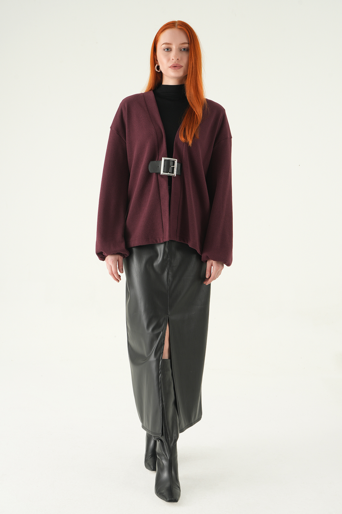 Önden Kemerli Kimono 3123A Mürdüm - 3