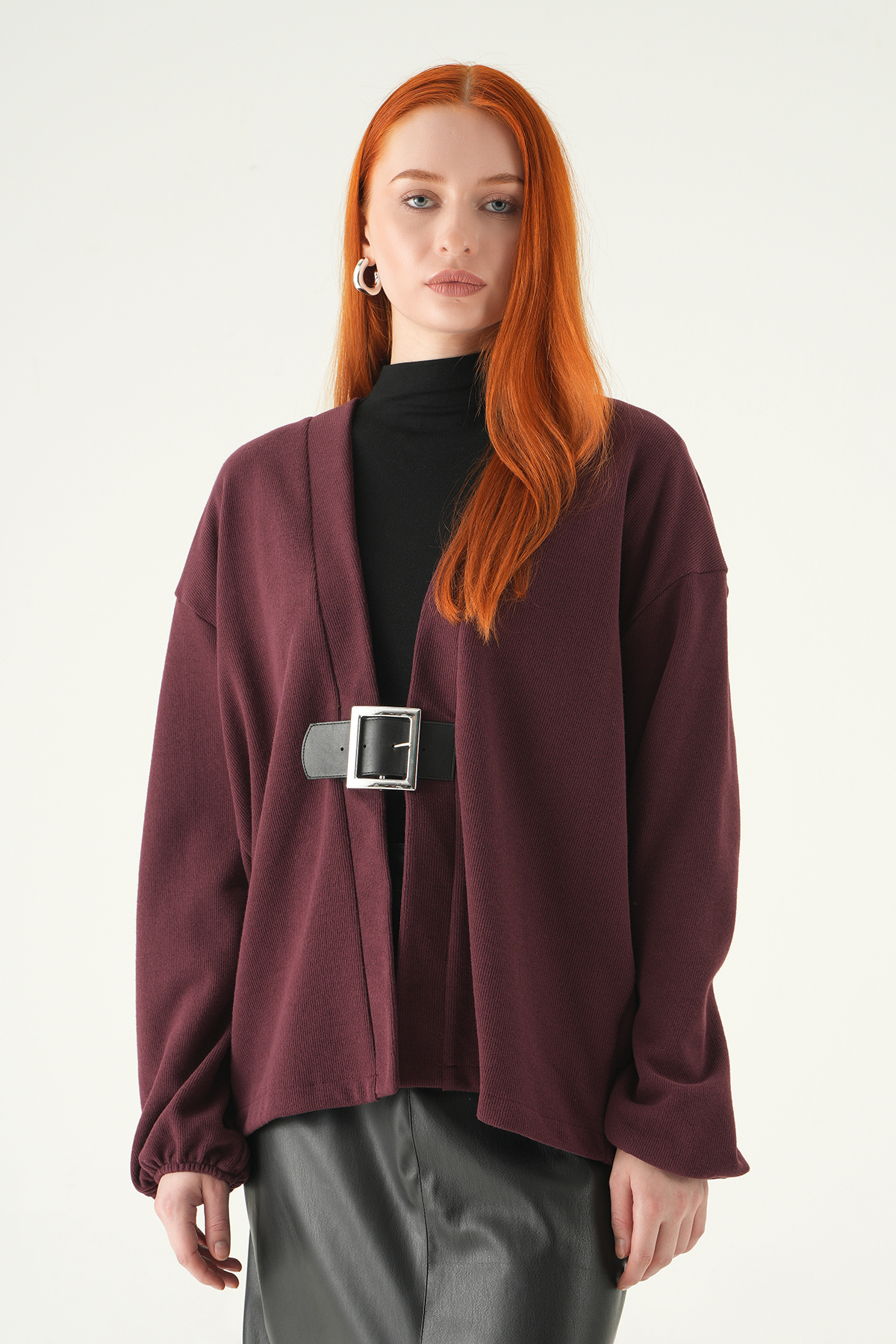 Önden Kemerli Kimono 3123A Mürdüm - 6