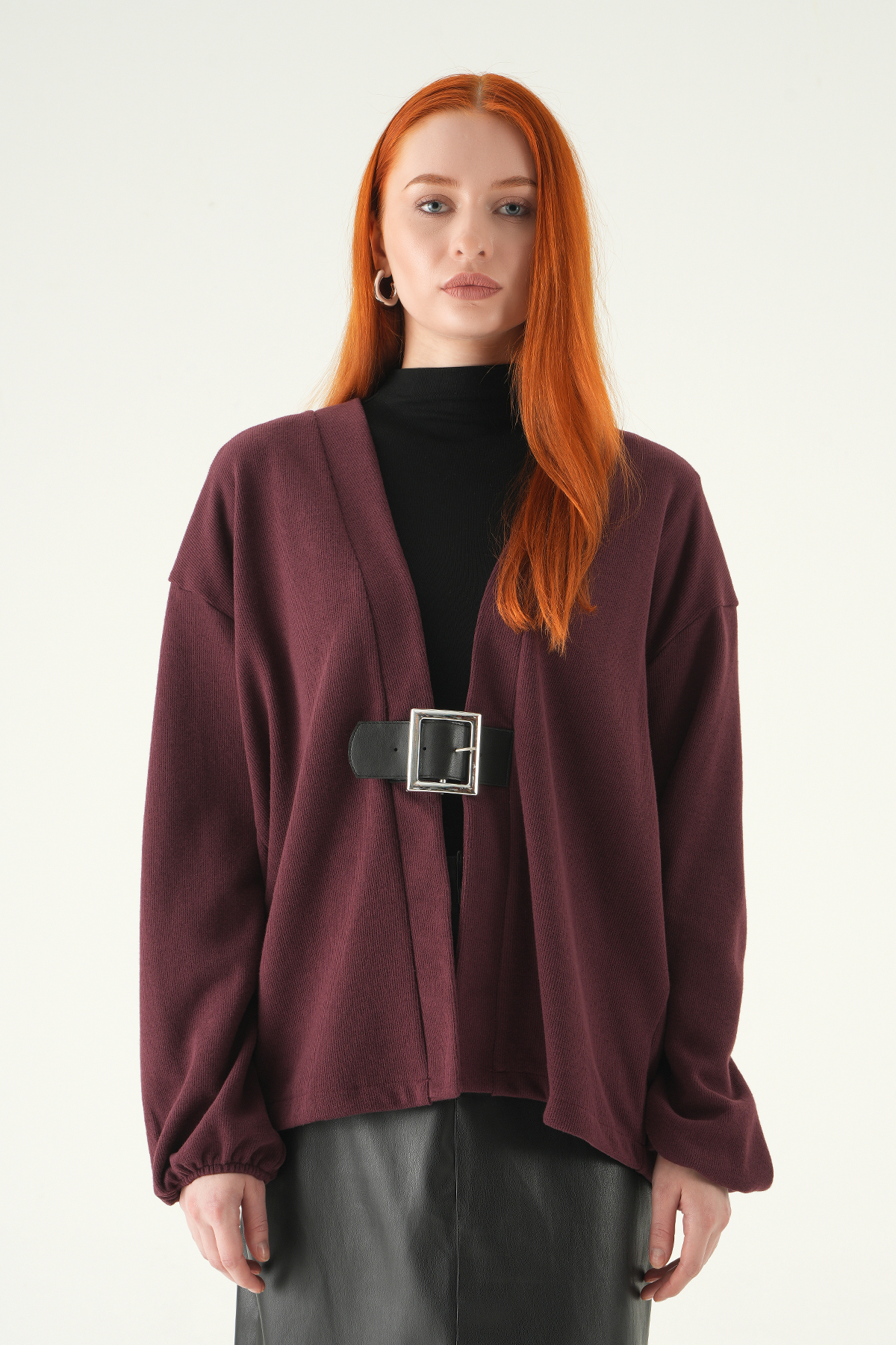 Önden Kemerli Kimono 3123A Mürdüm - 7