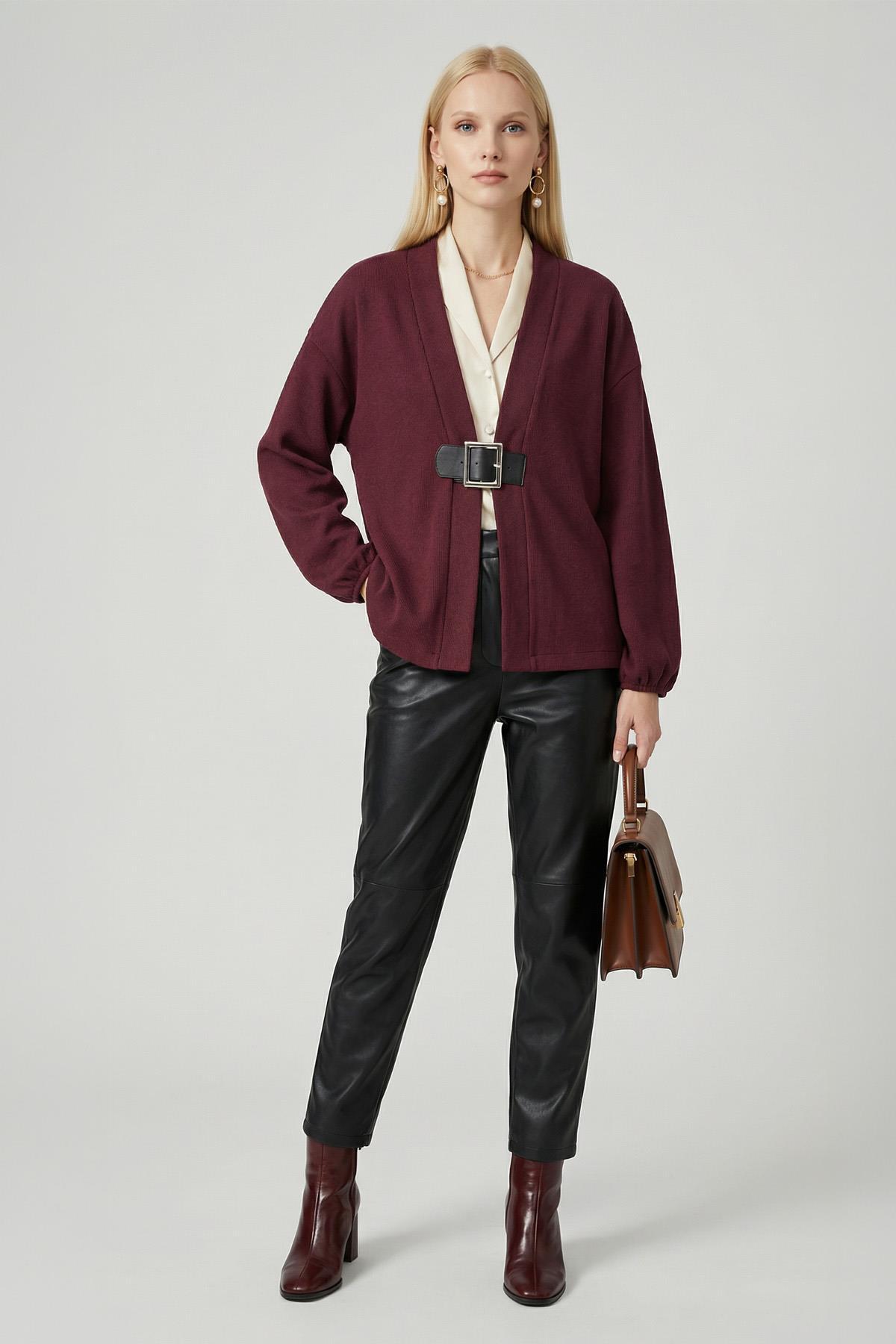 3123A Önden Kemerli Kimono Mürdüm - RAYS