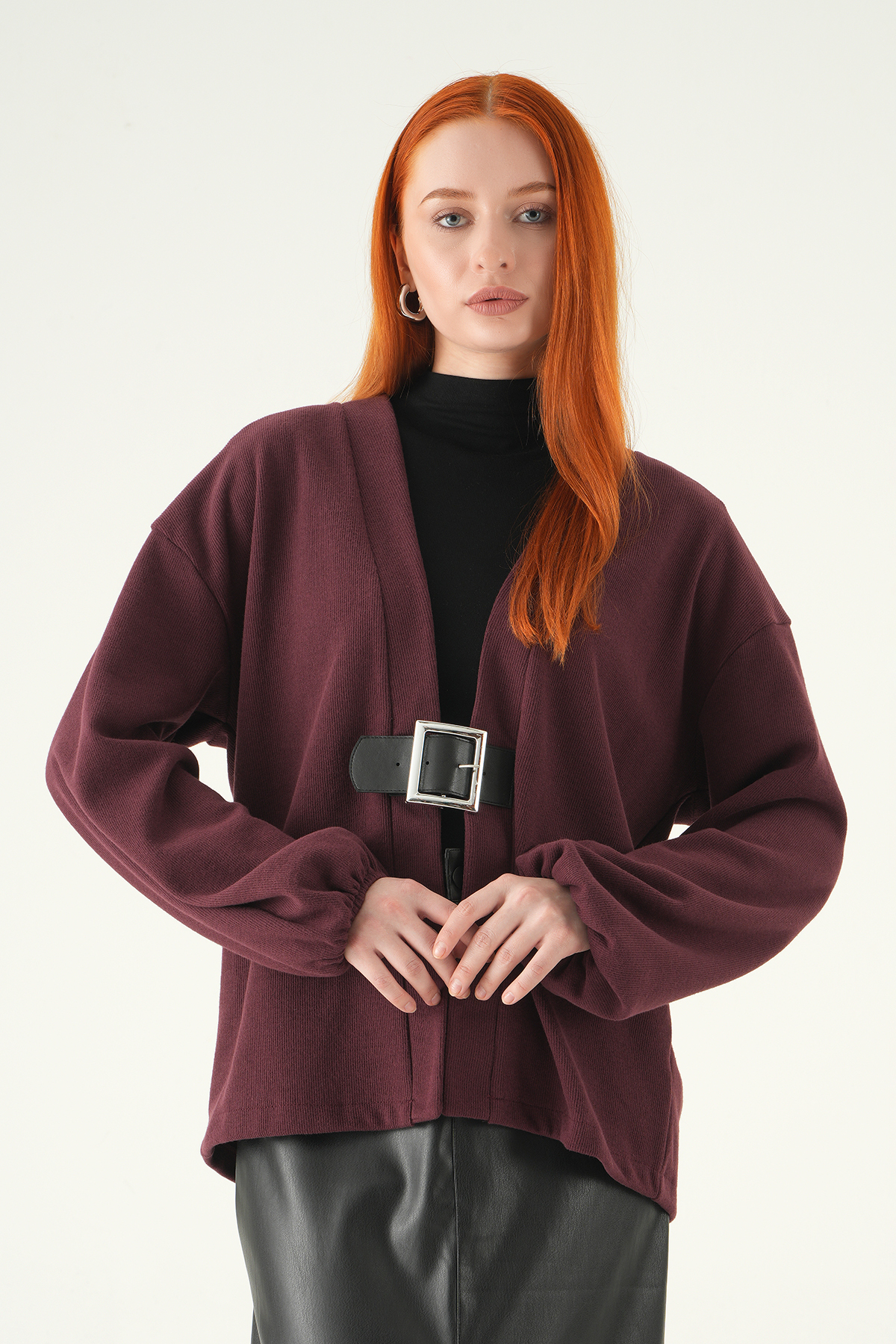 3123A Önden Kemerli Kimono Mürdüm - RAYS