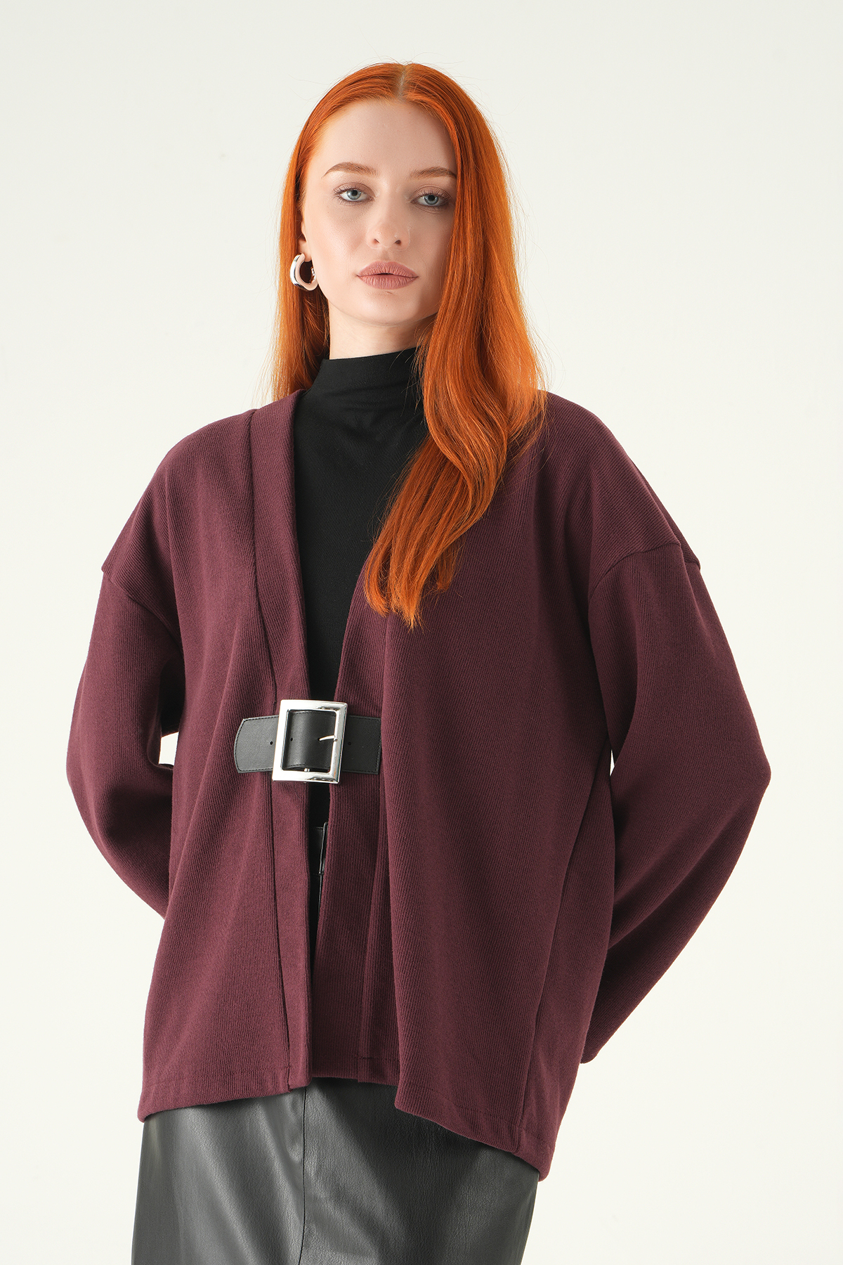 3123A Önden Kemerli Kimono Mürdüm - RAYS (1)