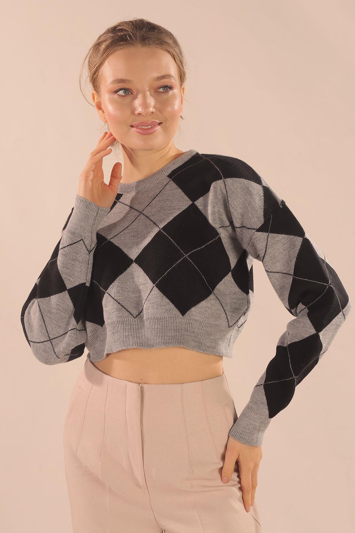 Gri Baklava Desen Kazak 3125 - 2