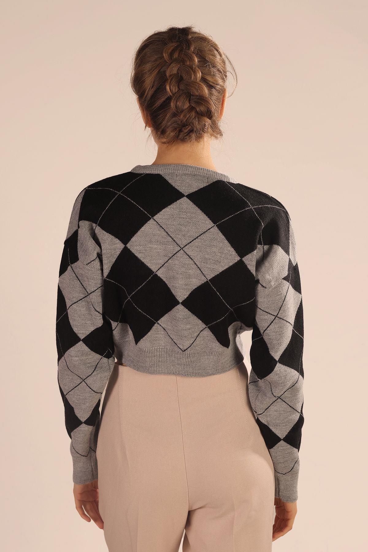 Gri Baklava Desen Kazak 3125 - 5