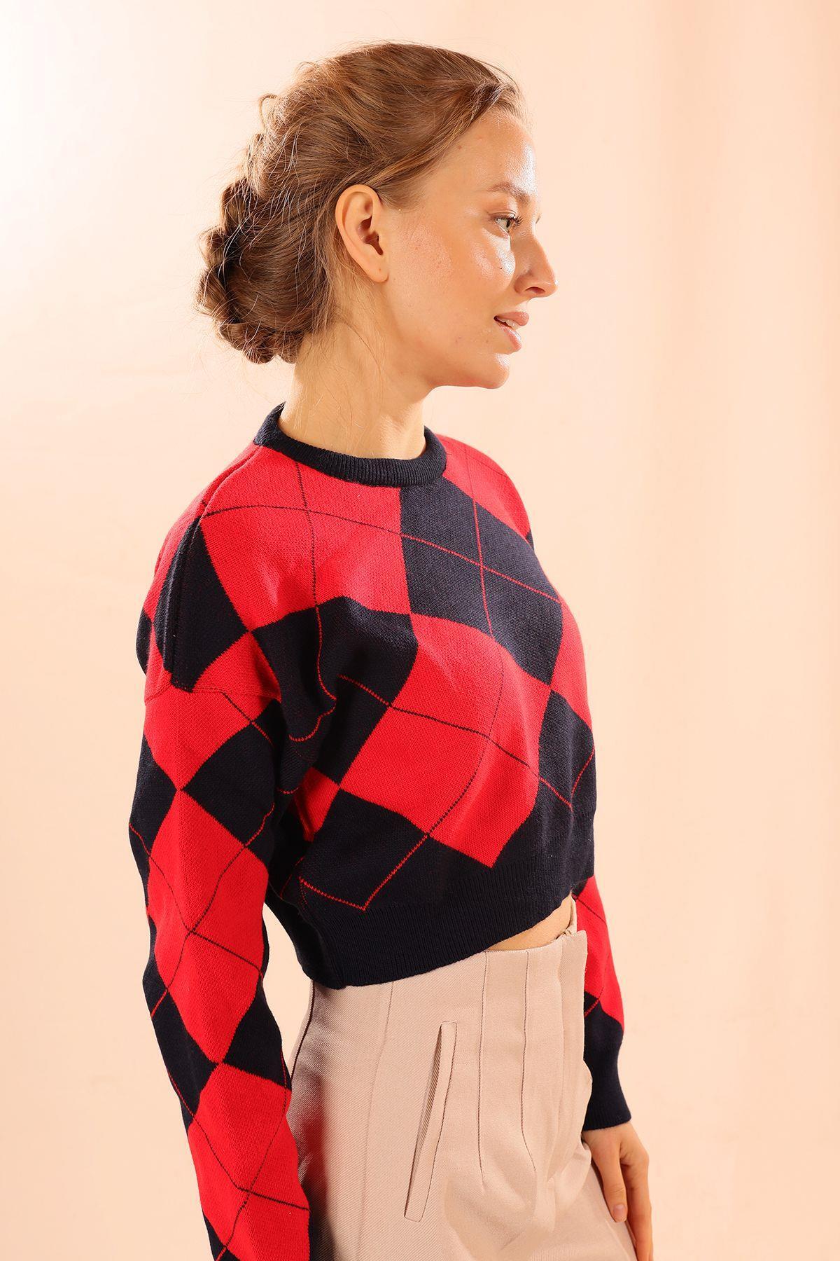 Kırmızı Baklava Desen Kazak 3125 - 2