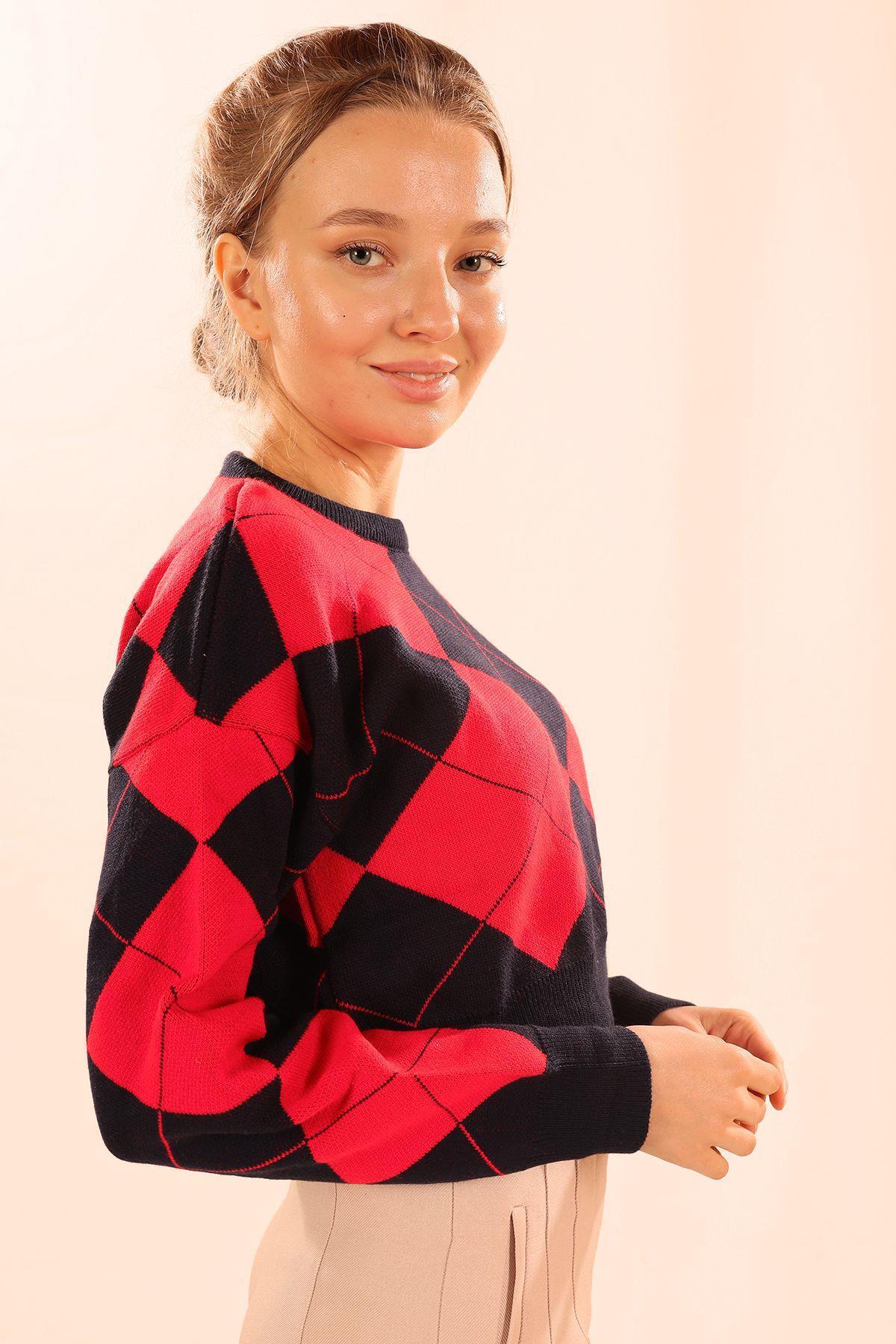 Kırmızı Baklava Desen Kazak 3125 - 3