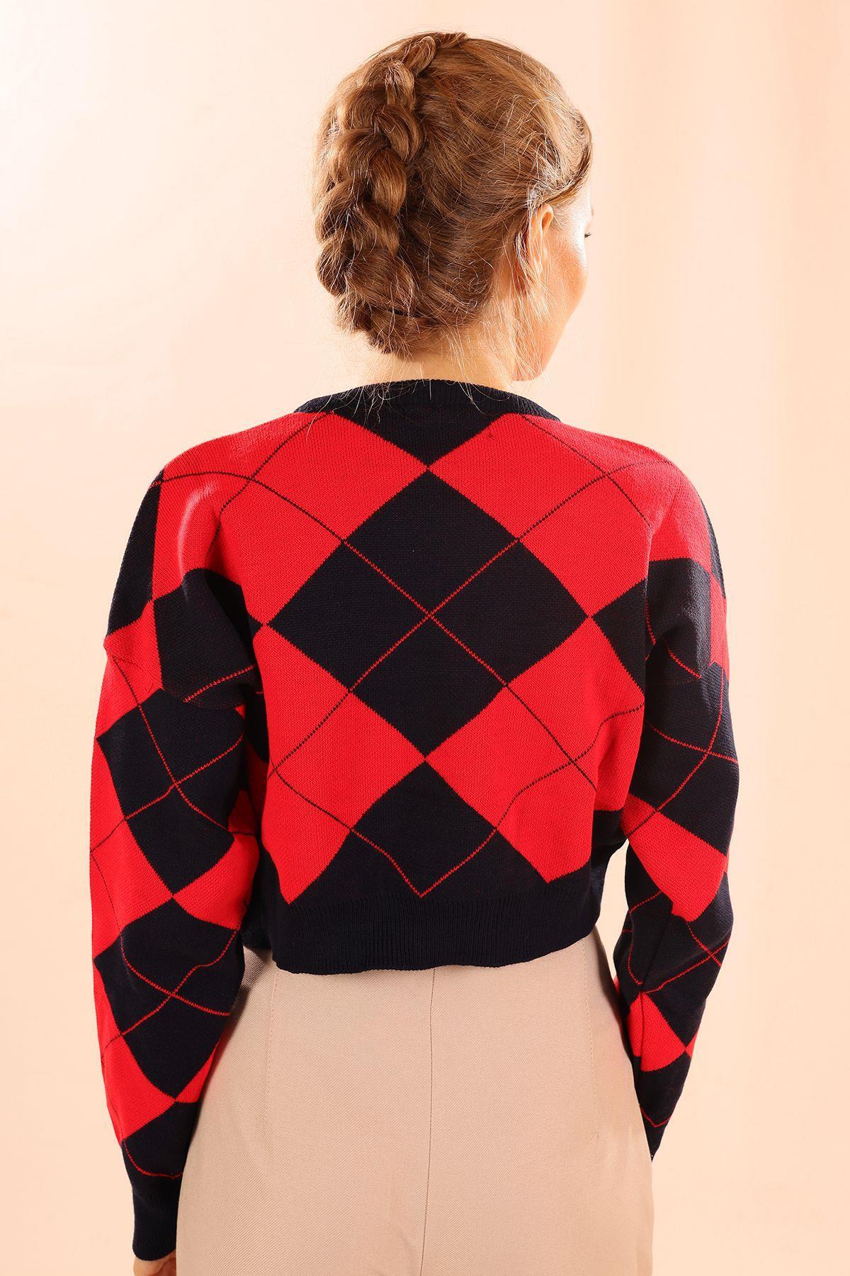 Kırmızı Baklava Desen Kazak 3125 - 5