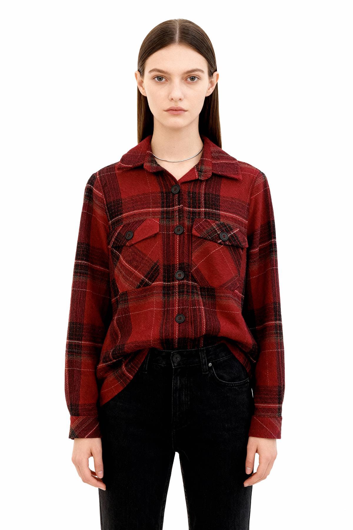 3126A Çift Çepli Ekose Gömlek Bordo - 1