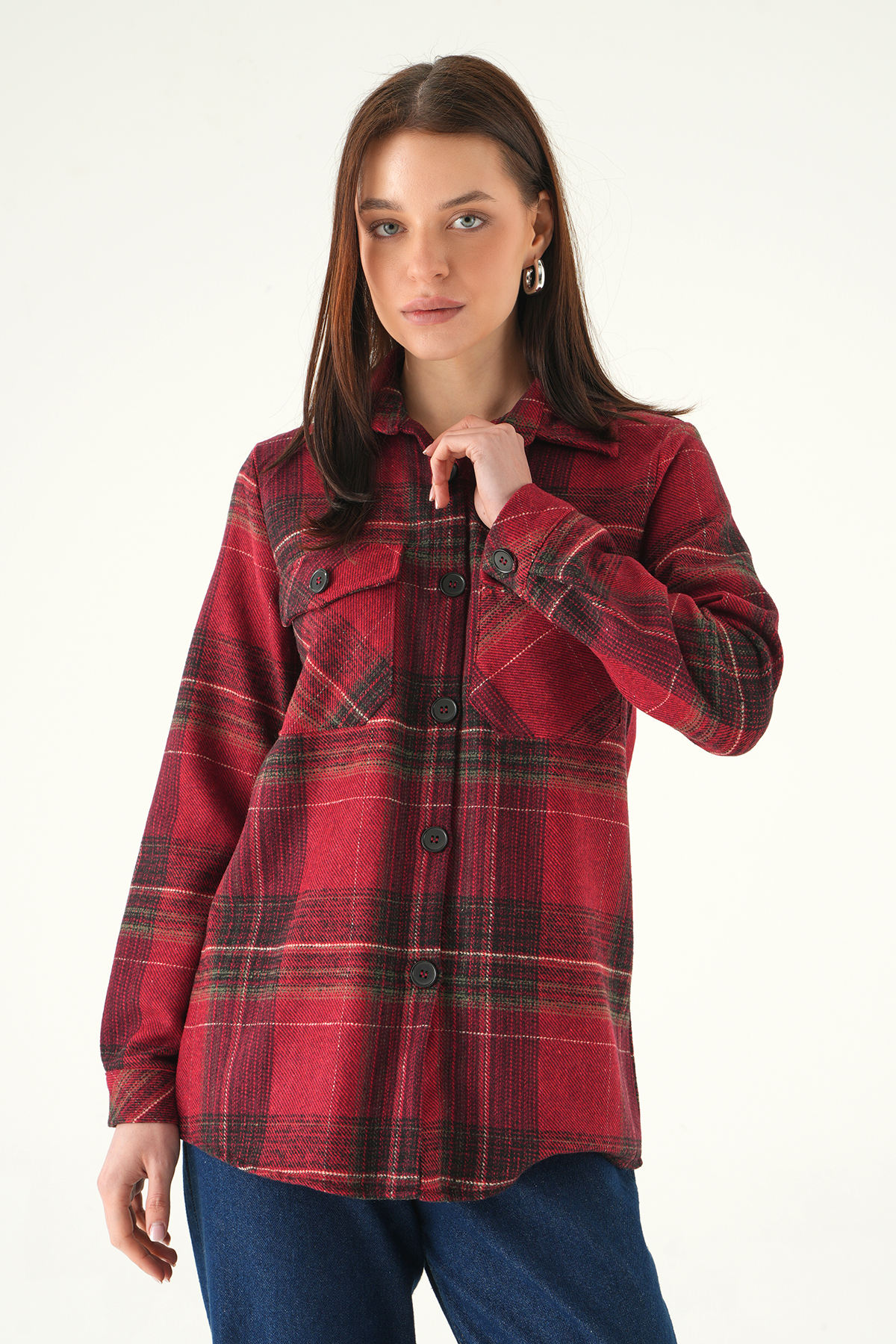 Bordo Çift Çepli Ekose Gömlek 3126A 