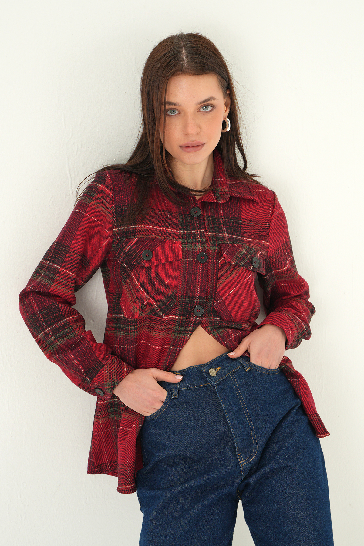 Bordo Çift Çepli Ekose Gömlek 3126A - 2