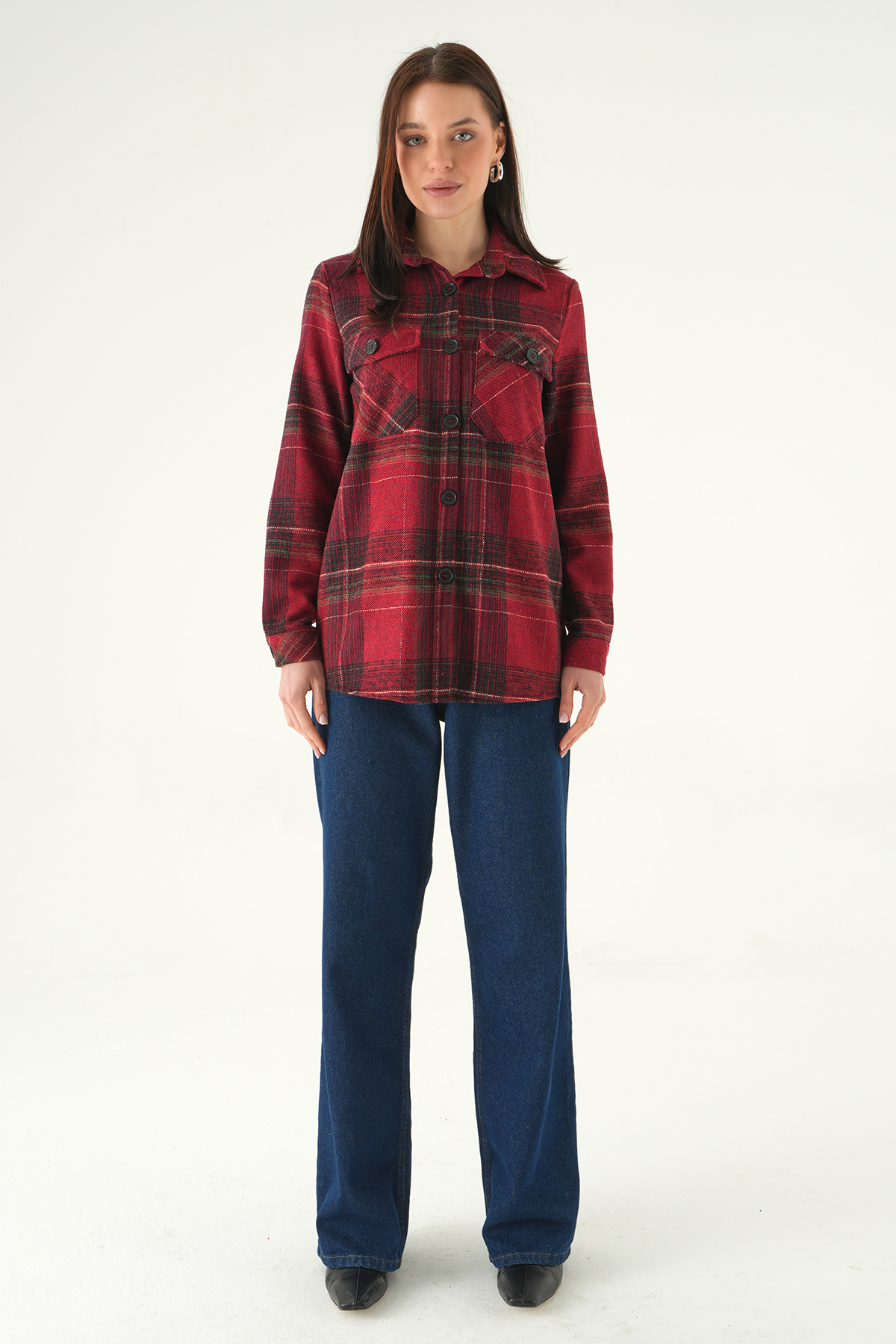 Bordo Çift Çepli Ekose Gömlek 3126A - 3