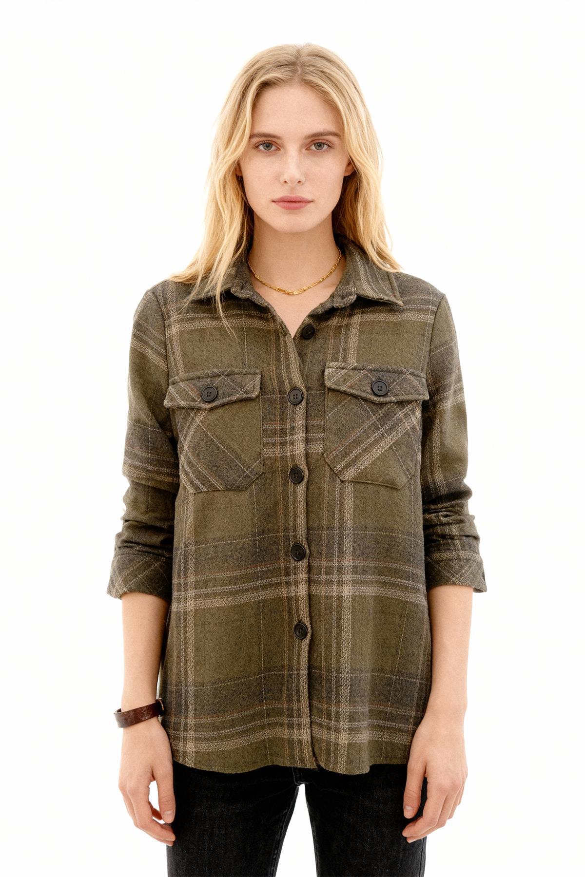 3126A Çift Çepli Ekose Gömlek Haki - RAYS