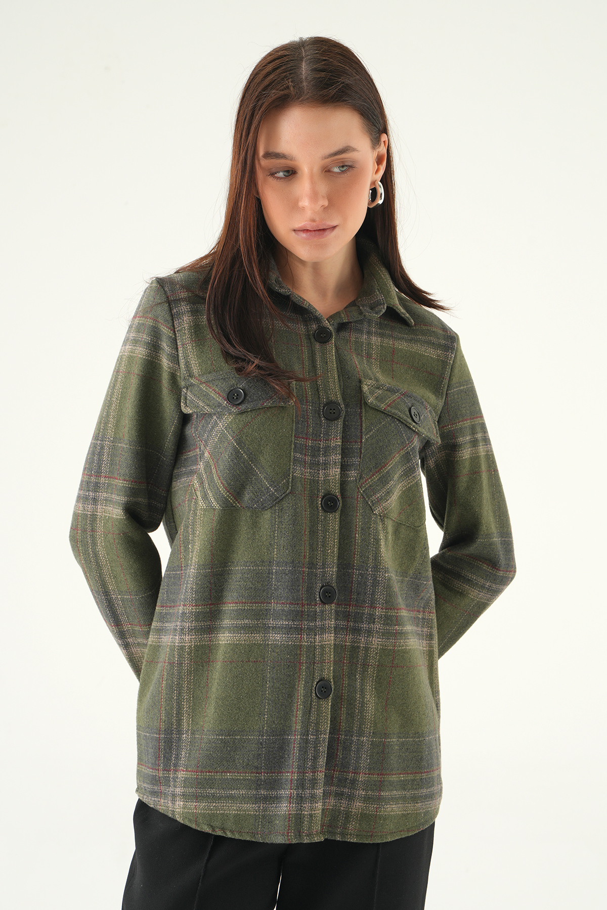 3126A Çift Çepli Ekose Gömlek Haki - 2